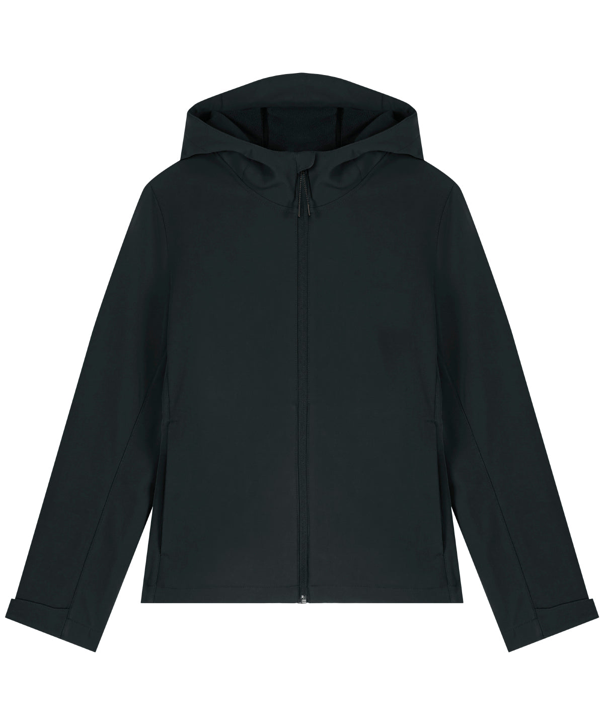 Stanley/Stella Women’s Stella Discoverer hooded softshell in Black, front view