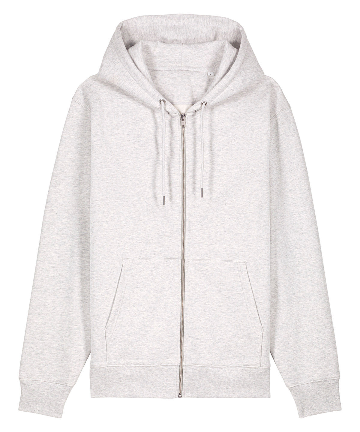 Stanley/Stella Unisex Cultivator 2.0 iconic zip-thru hoodie sweatshirt in Cool Heather Grey, front view