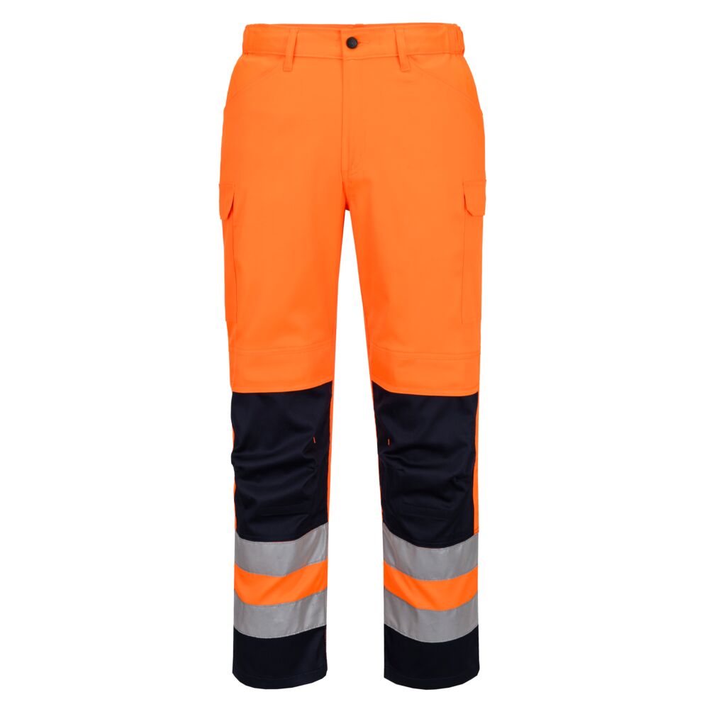 Portwest Hi-Vis Lightweight Mesh Panel Trousers in Orange/Navy, main product image