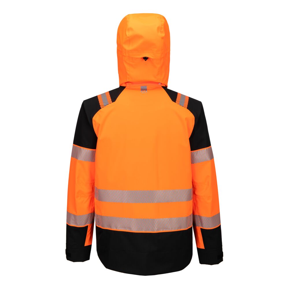 Portwest T166 PW3 Hi-Vis Rain Jacket (3L) in Orange/Black, back view