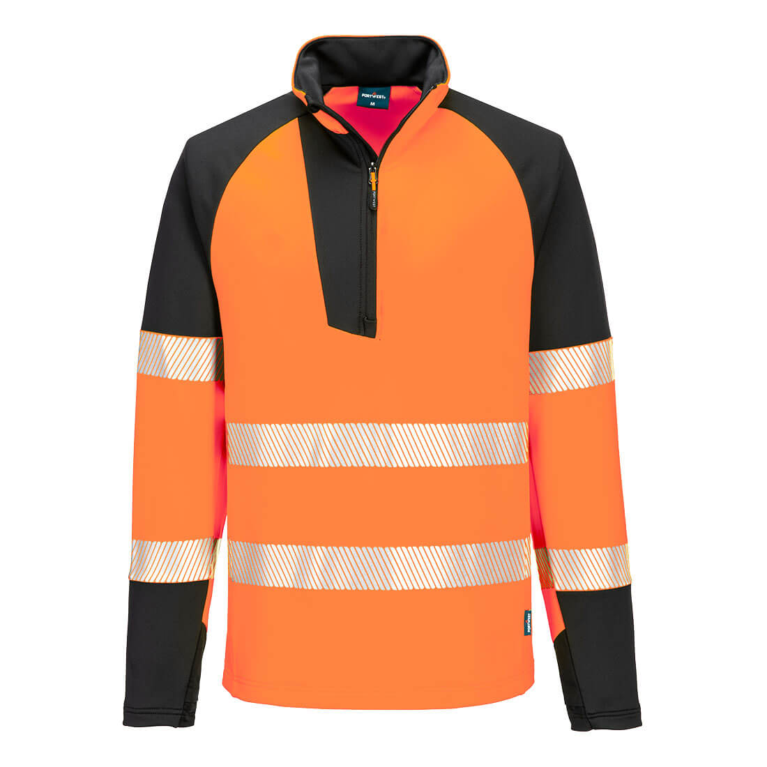 Portwest PW3 Hi-Vis 1/4 Zip Sweatshirt in Orange/Black, main product image