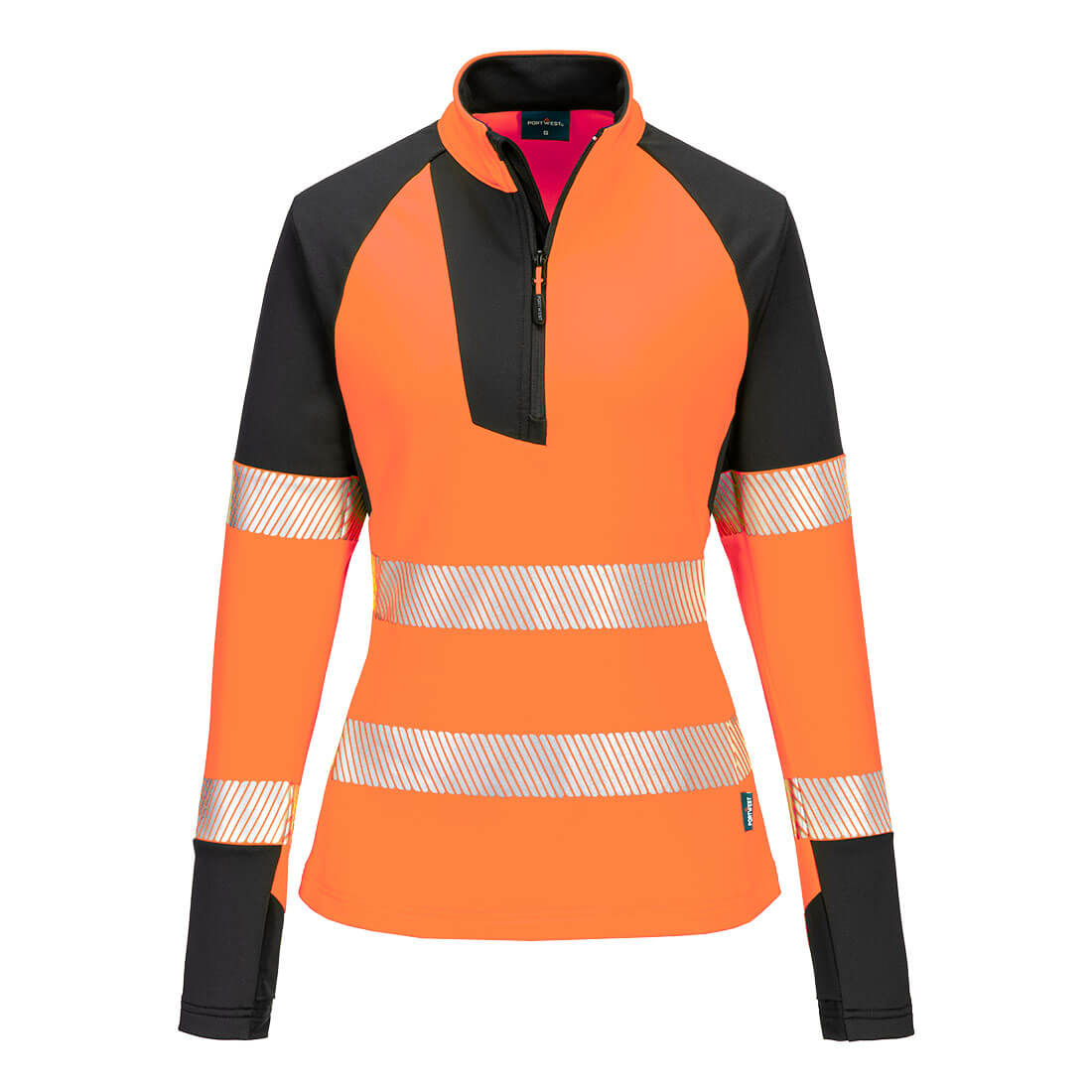 Portwest PW3 Hi-Vis Women's 1/4 Zip Sweatshirt in Orange/Black, main product image