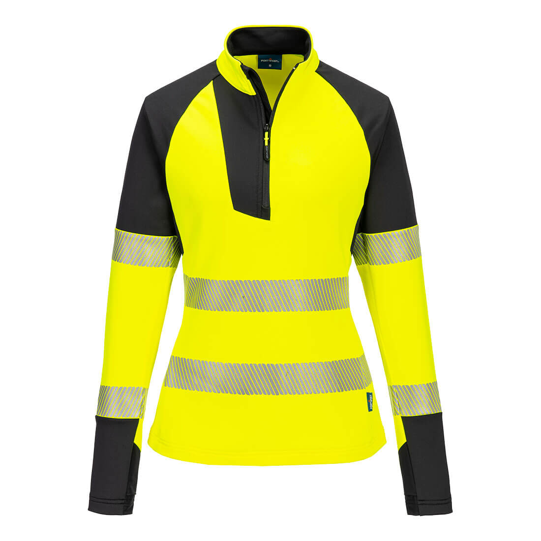Portwest PW3 Hi-Vis Women's 1/4 Zip Sweatshirt in Yellow/Black, image 2