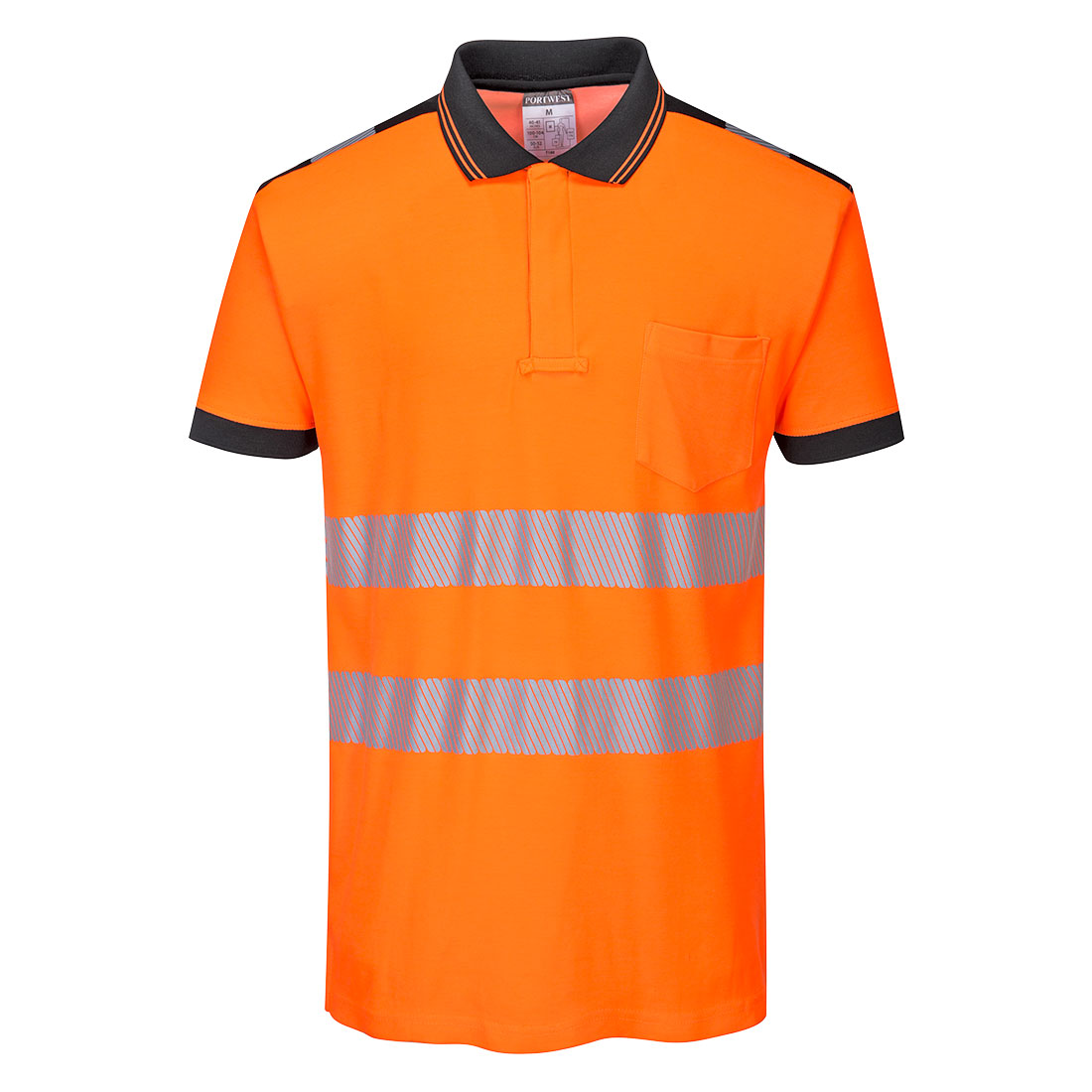 Portwest PW3 Hi-Vis Cotton Comfort Polo Shirt S/S in Orange/Black, main product image