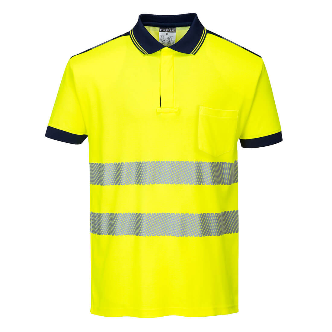 Portwest PW3 Hi-Vis Cotton Comfort Polo Shirt S/S in Yellow/Navy, image 4