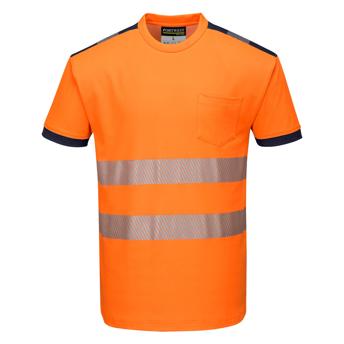 Portwest PW3 Hi-Vis Cotton Comfort T-Shirt S/S in Orange/Navy, image 2