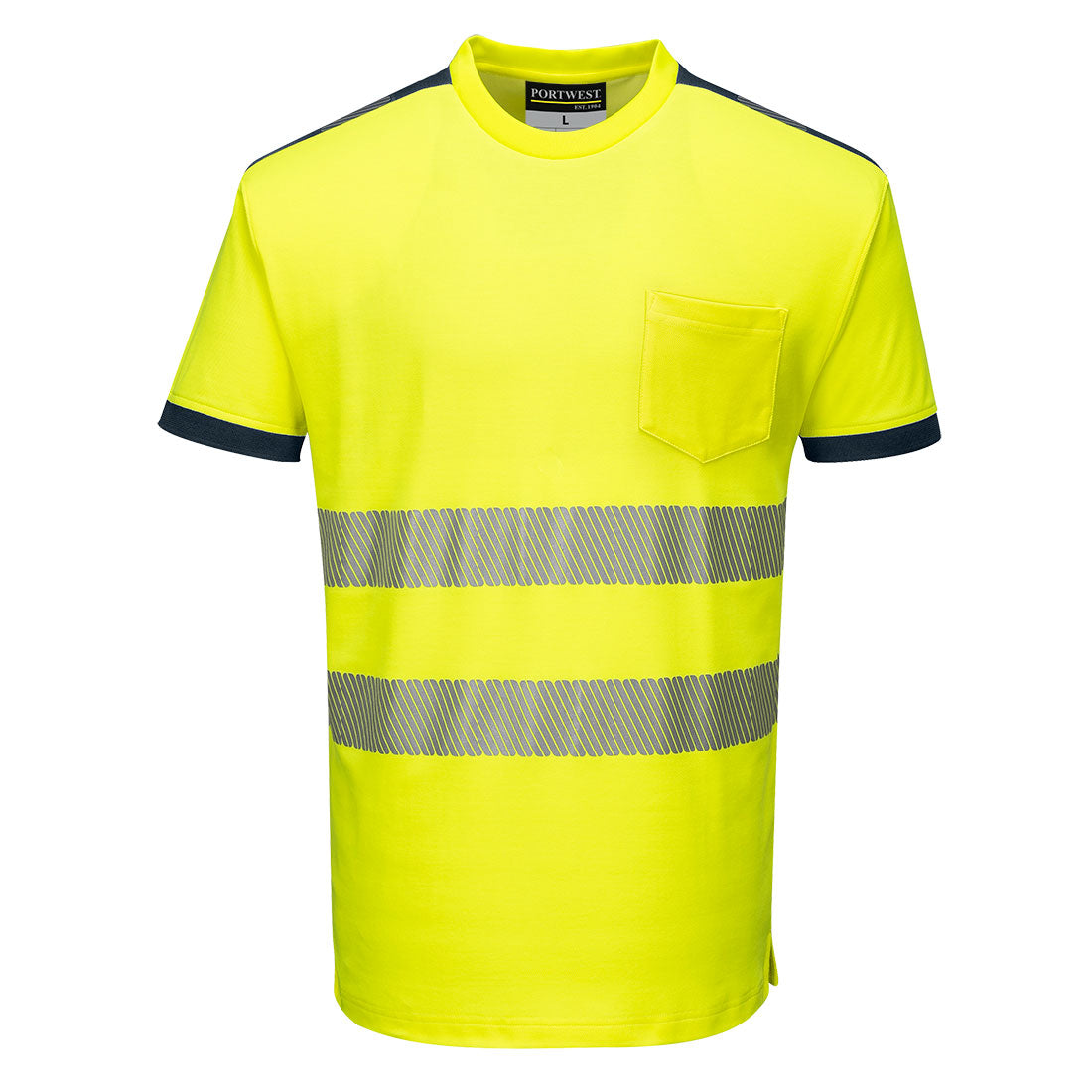 Portwest PW3 Hi-Vis Cotton Comfort T-Shirt S/S in Yellow/Navy, image 5