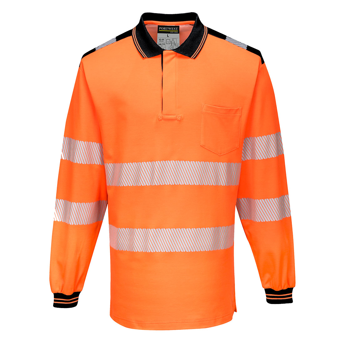 Portwest PW3 Hi-Vis Cotton Comfort Polo Shirt L/S in Orange/Black, main product image