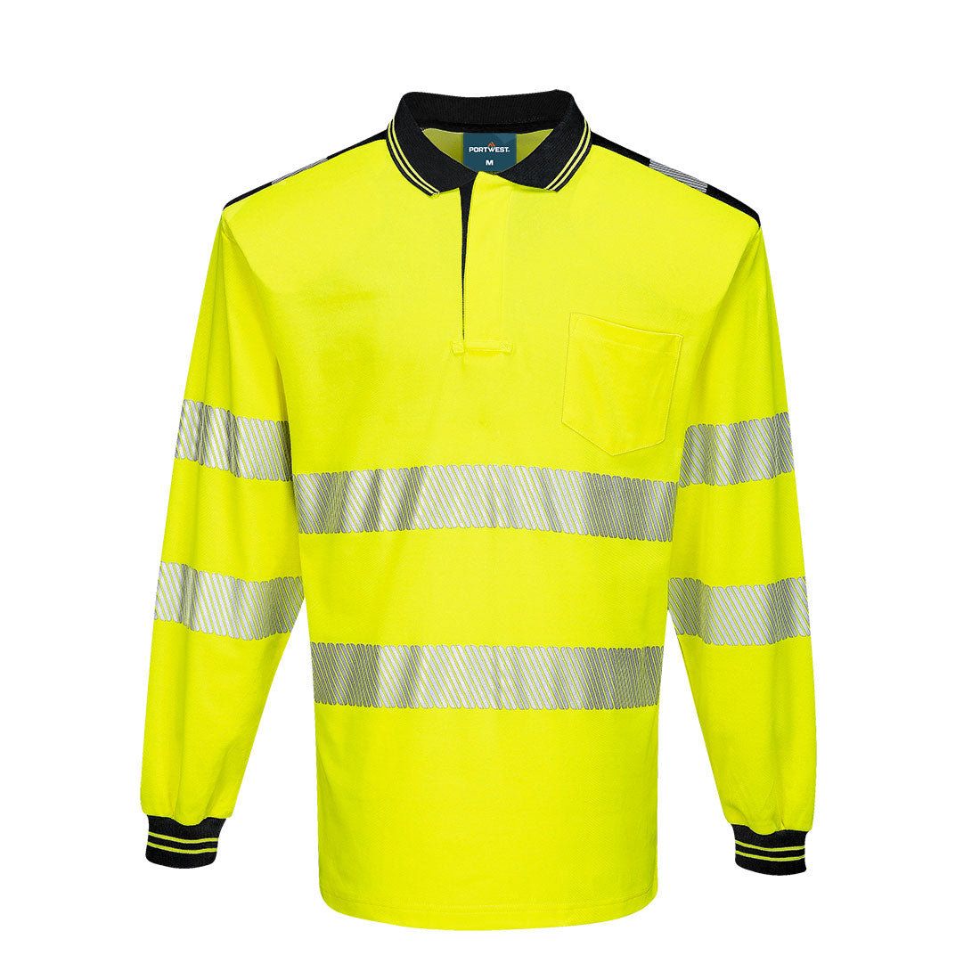 Portwest PW3 Hi-Vis Cotton Comfort Polo Shirt L/S in Yellow/Black, image 2