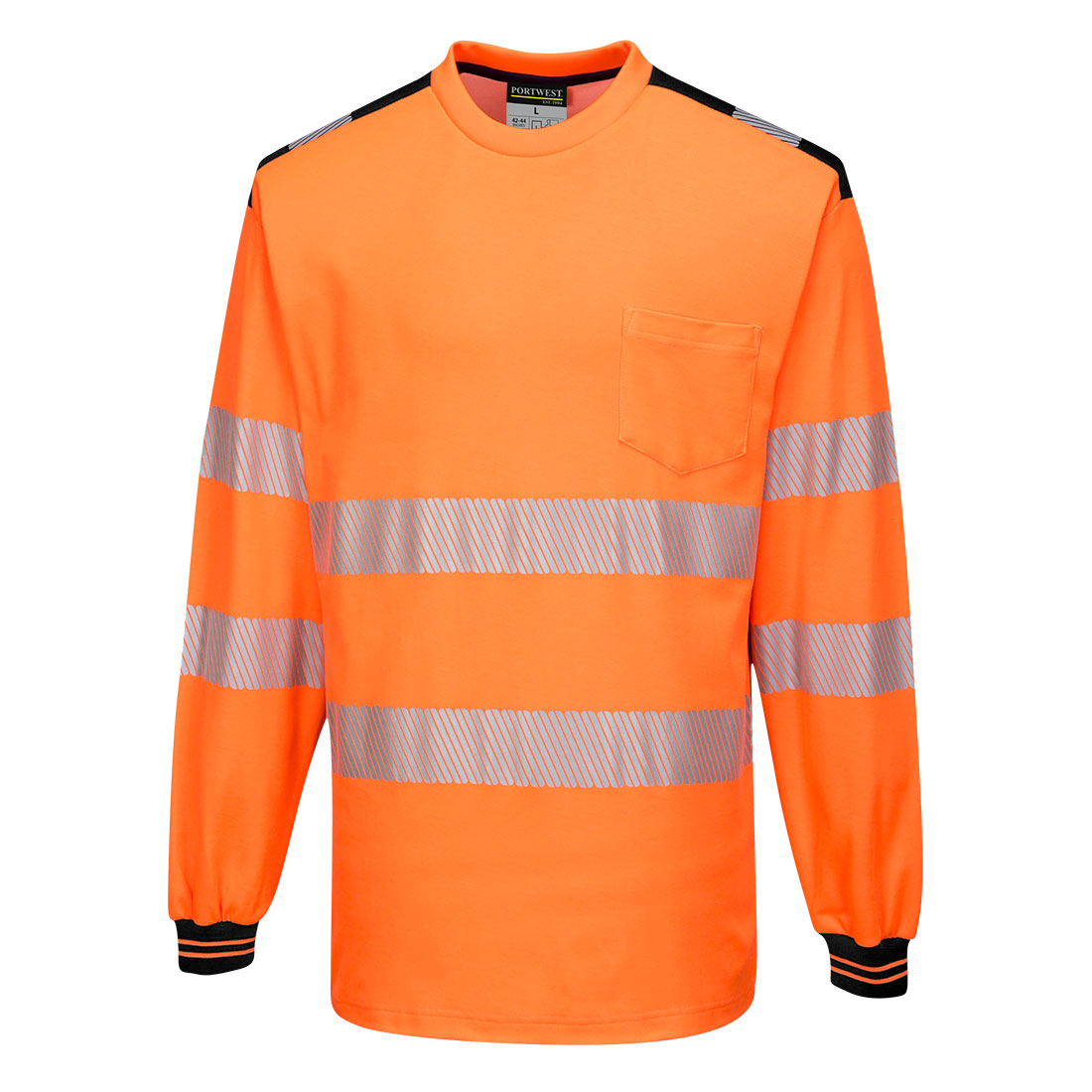 Portwest PW3 Hi-Vis Cotton Comfort T-Shirt L/S in Orange/Black, main product image
