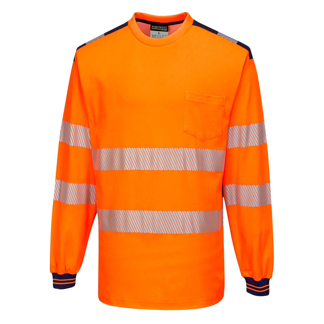 Portwest PW3 Hi-Vis Cotton Comfort T-Shirt L/S in Orange/Navy, image 2