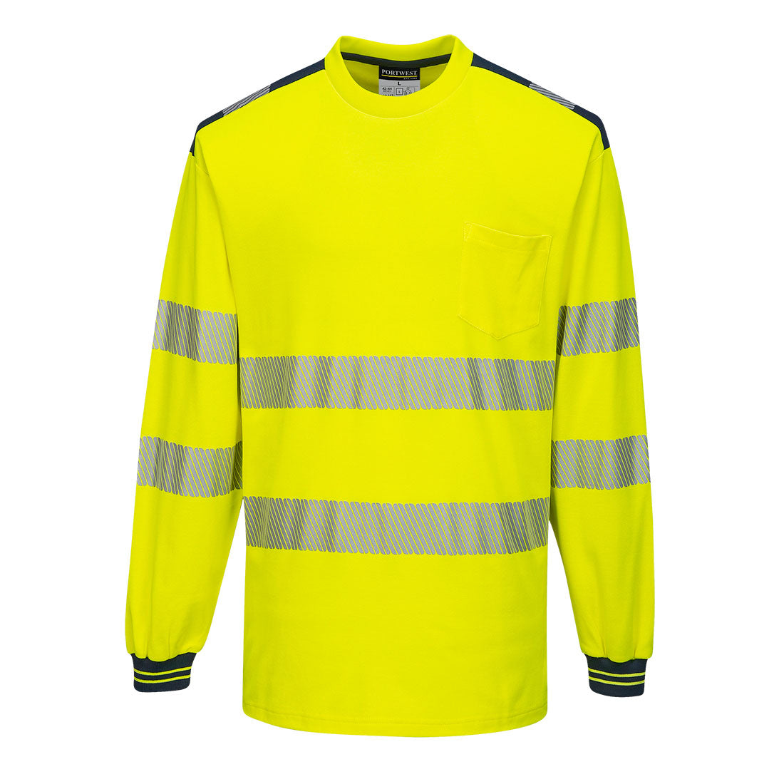 Portwest PW3 Hi-Vis Cotton Comfort T-Shirt L/S in Yellow/Navy, image 4
