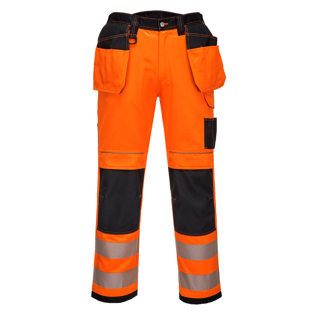 Portwest PW3 Hi-Vis Holster Pocket Work Trousers in Orange/Black Short, image 2