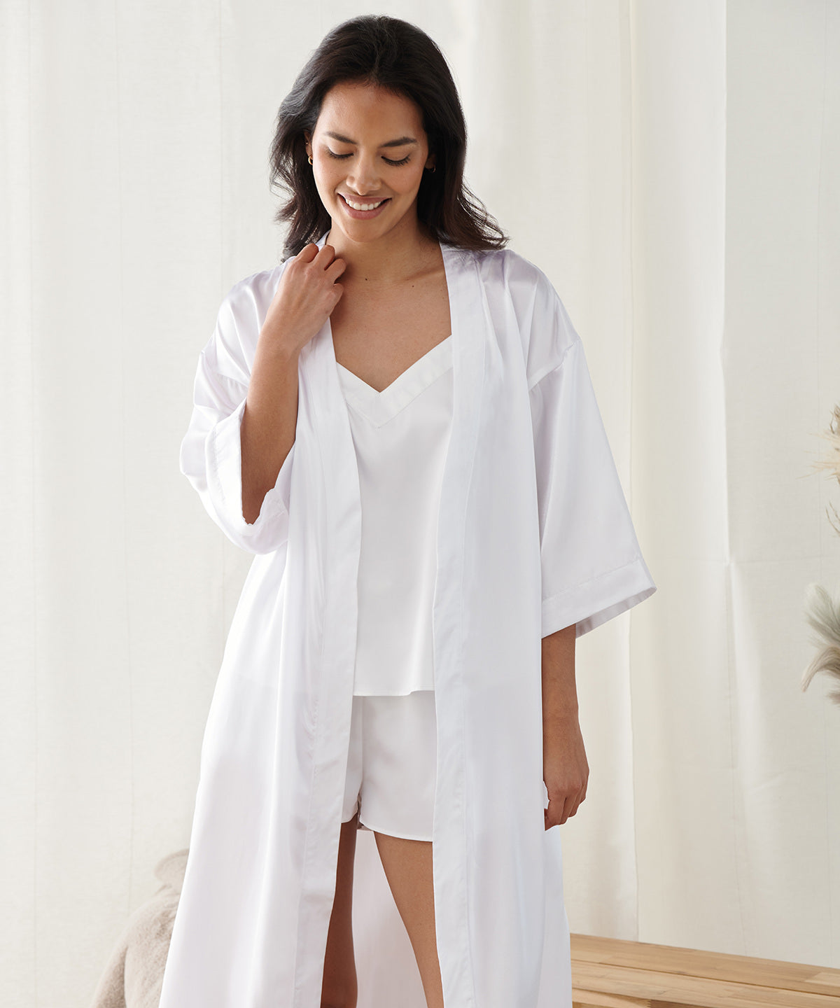 Towel City Women's satin robe, lifestyle photo