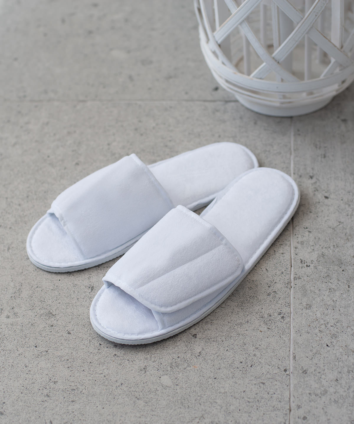 Towel City Open-toe slippers with hook and loop strap in White, lifestyle photo