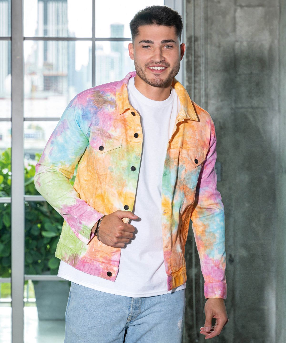 Colortone Tie-dye denim jacket, lifestyle photo