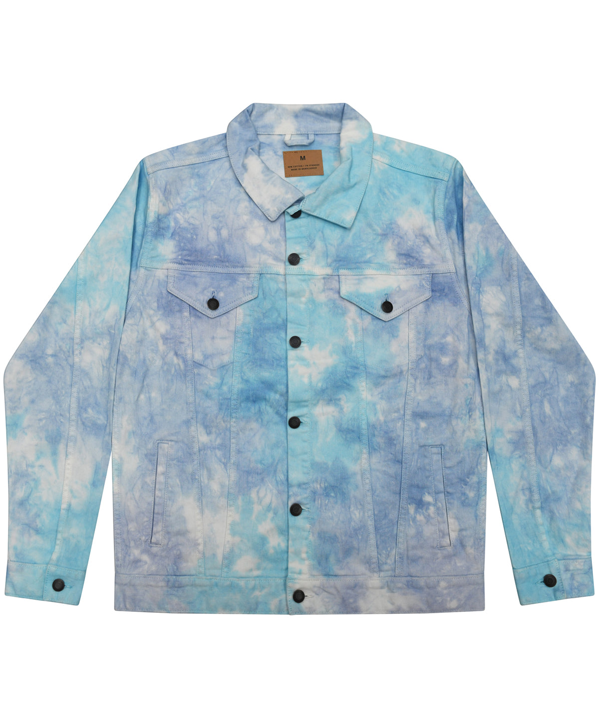 Colortone Tie-dye denim jacket in Lagoon, front view