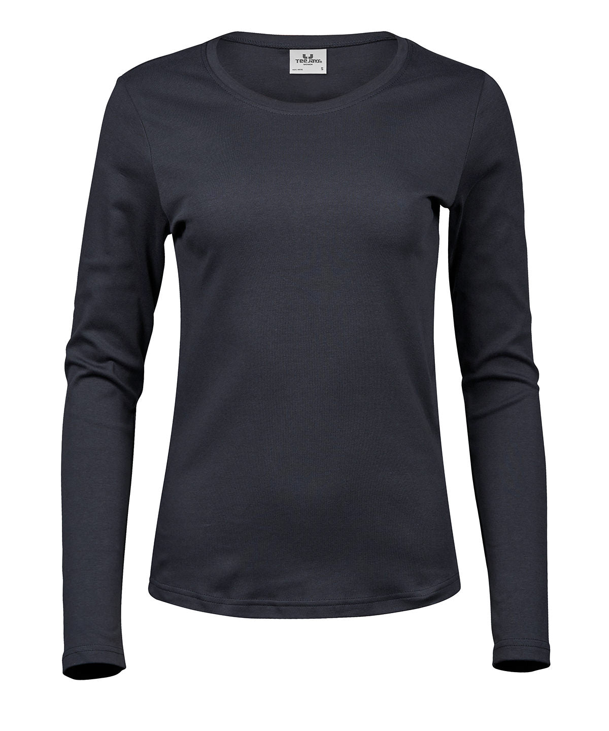 Tee Jays Women’s long sleeve interlock tee in Dark Grey, front view