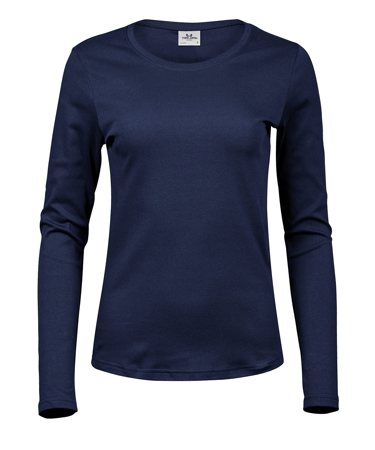 Tee Jays Women’s long sleeve interlock tee in Navy, front view