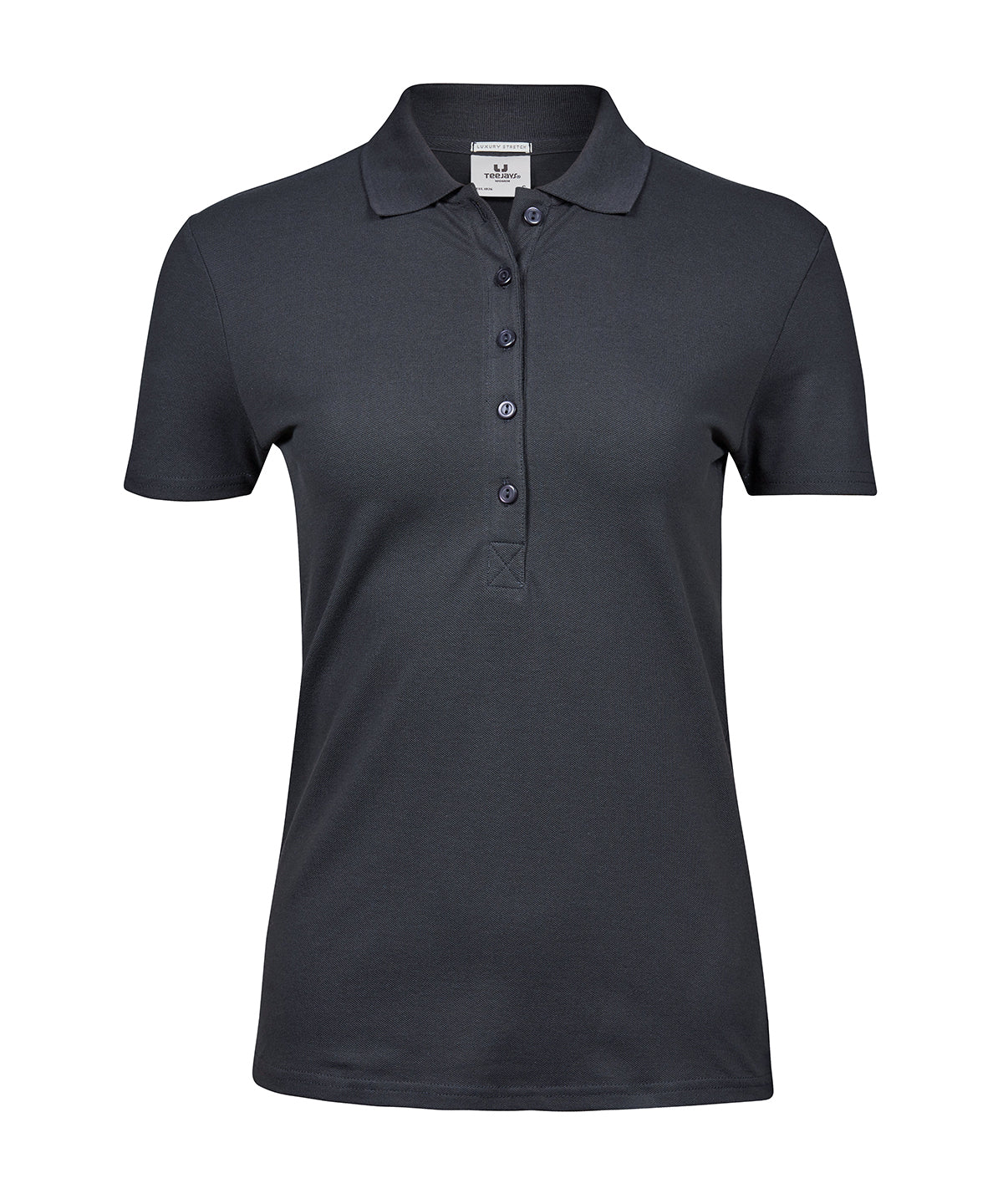 Tee Jays Women’s luxury stretch polo in Dark Grey, front view