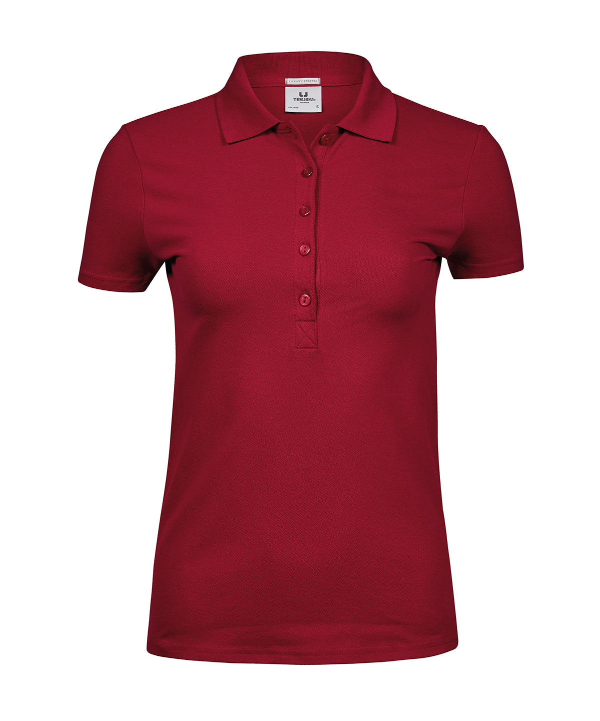 Tee Jays Women’s luxury stretch polo in Deep Red, front view