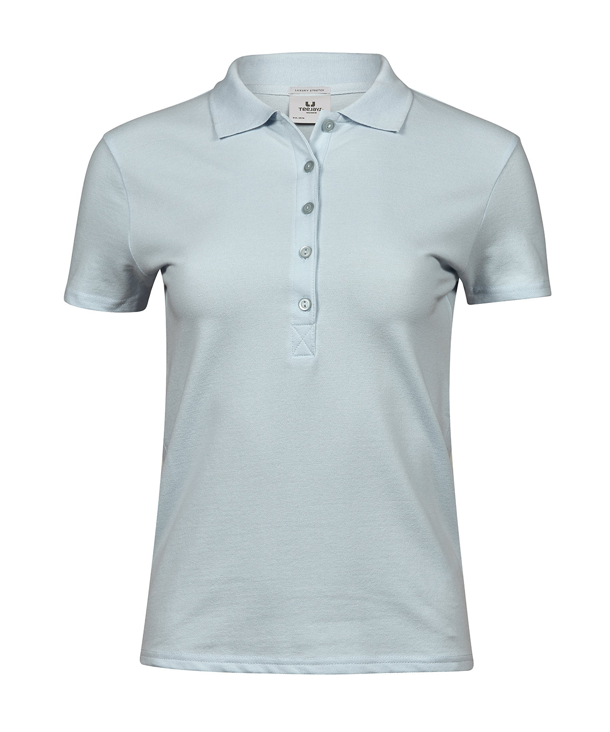 Tee Jays Women’s luxury stretch polo in Ice Blue, front view