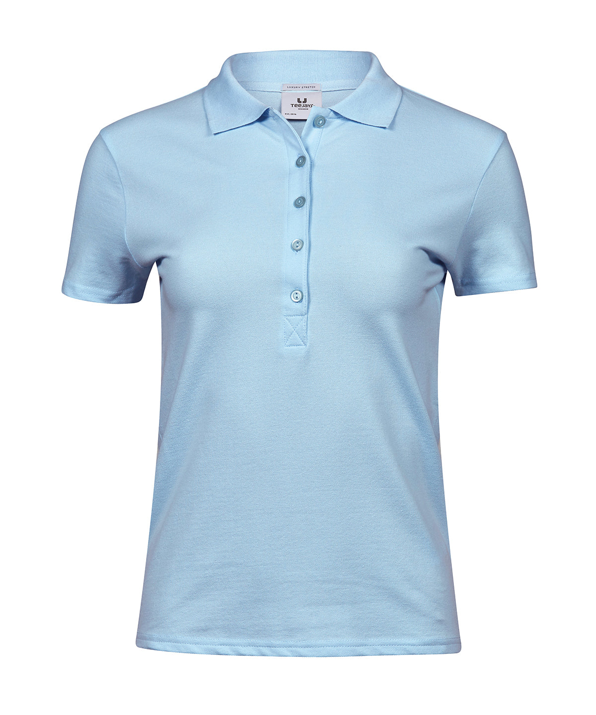 Tee Jays Women’s luxury stretch polo in Light Blue, front view