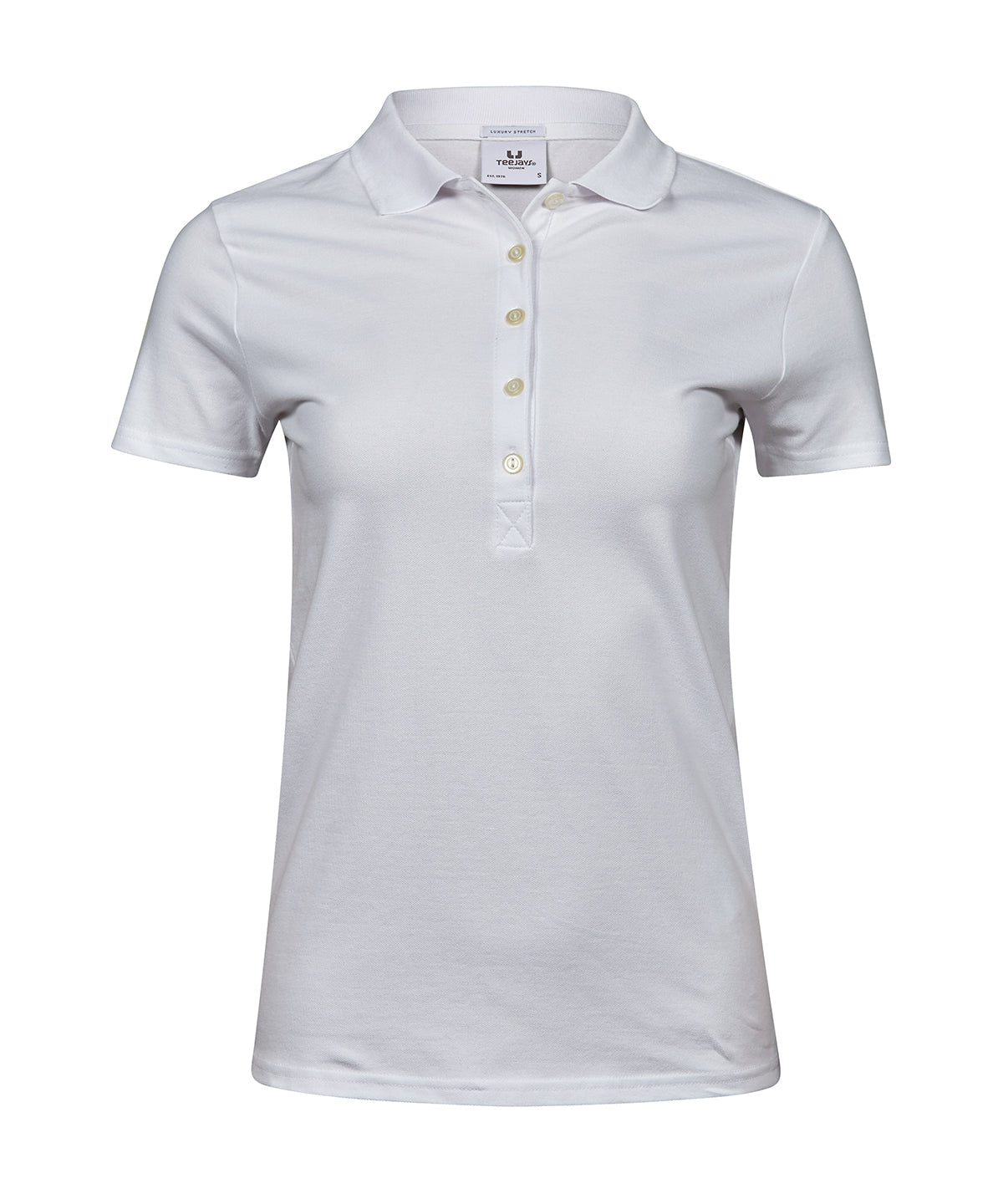 Tee Jays Women’s luxury stretch polo in White, front view
