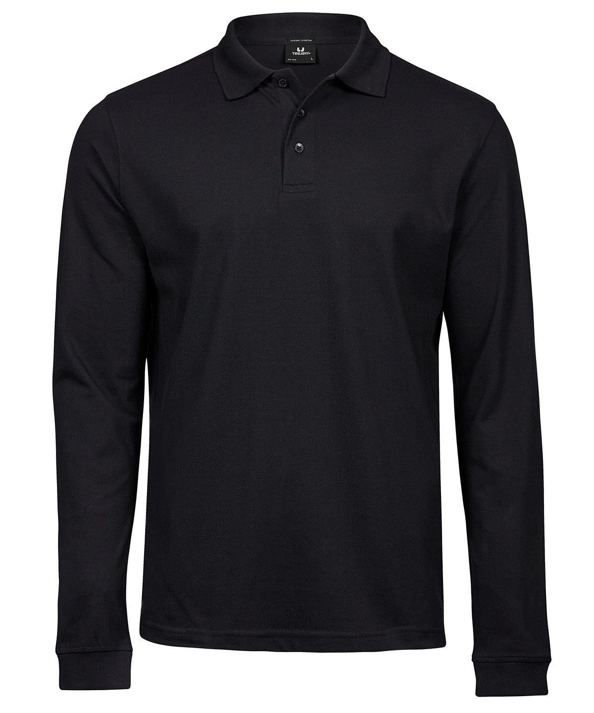 Tee Jays Luxury stretch long sleeve polo in Black, front view