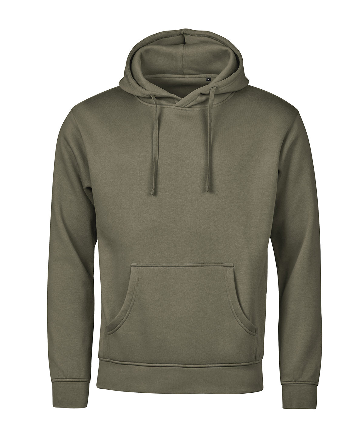 Tee Jays UNLABELED hooded sweatshirt in Moss, front view