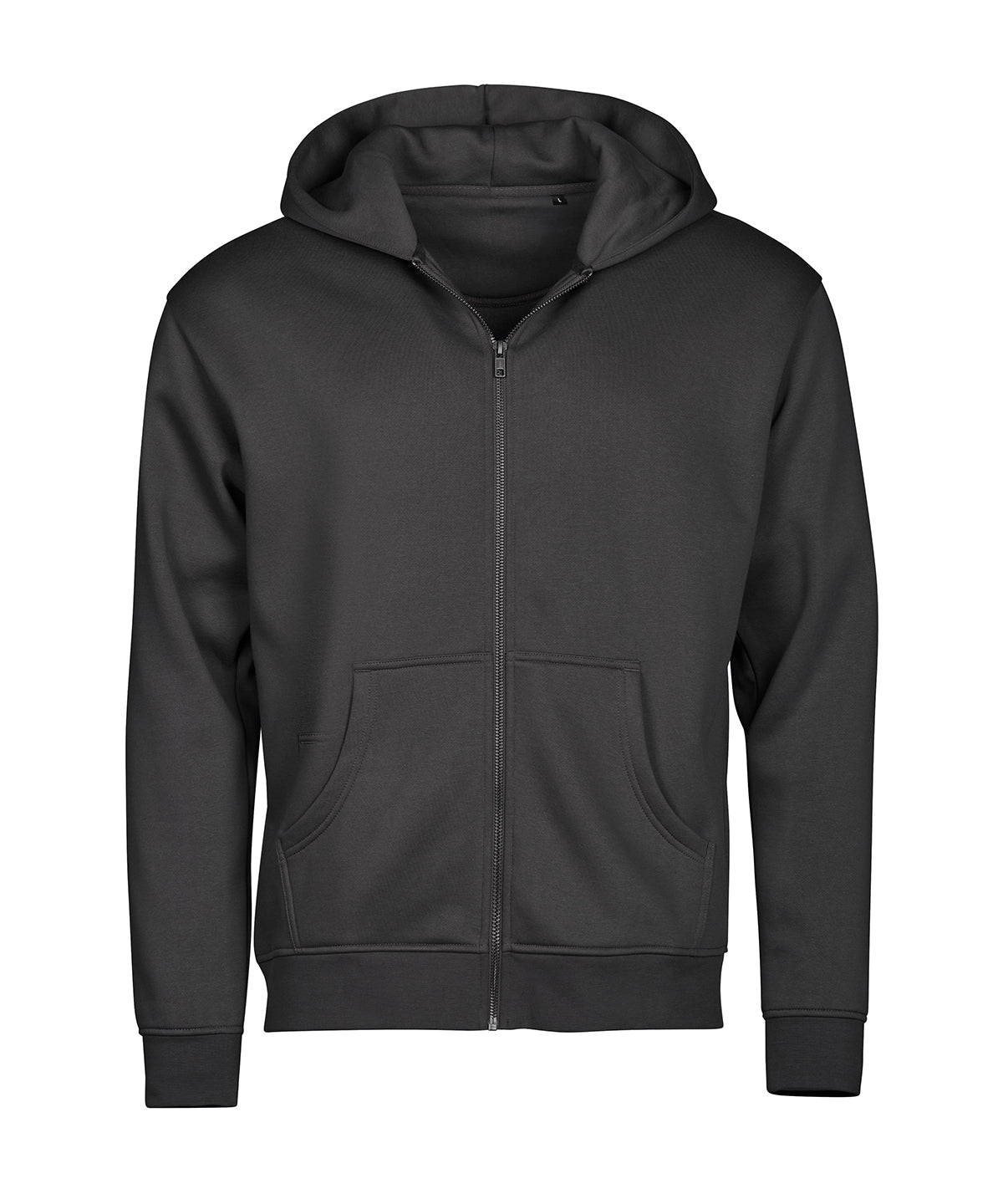 Tee Jays UNLABELED hooded full-zip sweatshirt in Black, front view