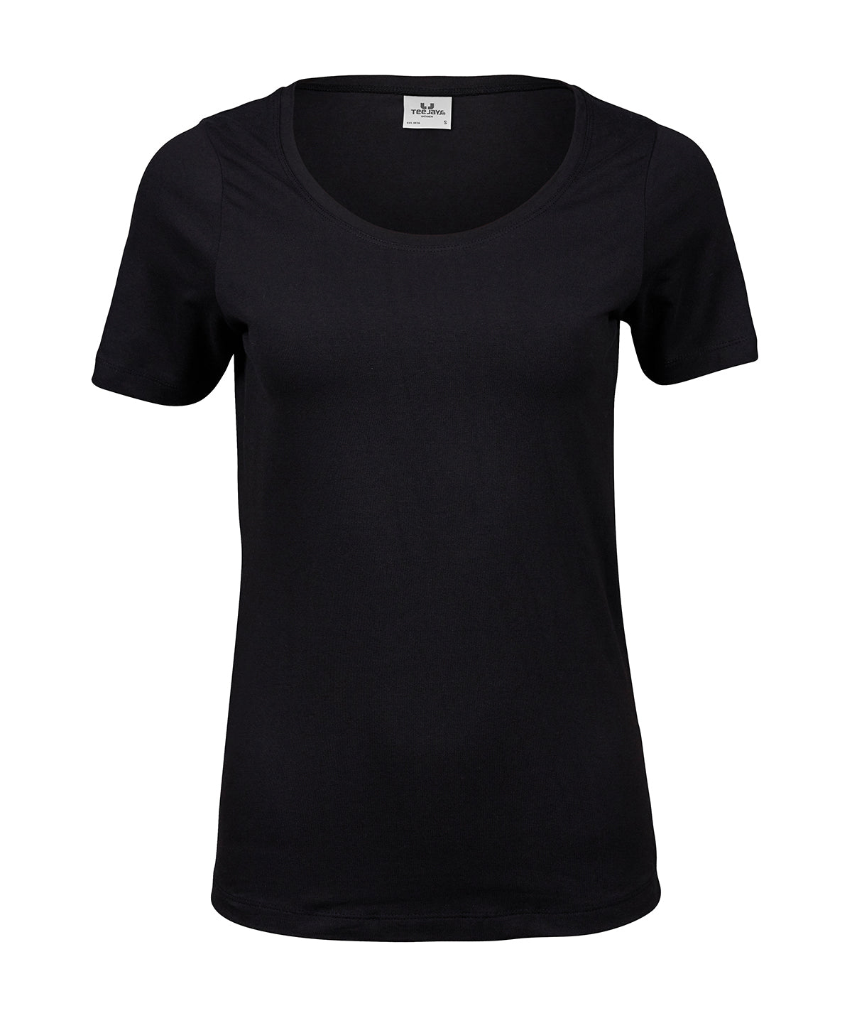 Tee Jays Women’s stretch tee in Black, front view