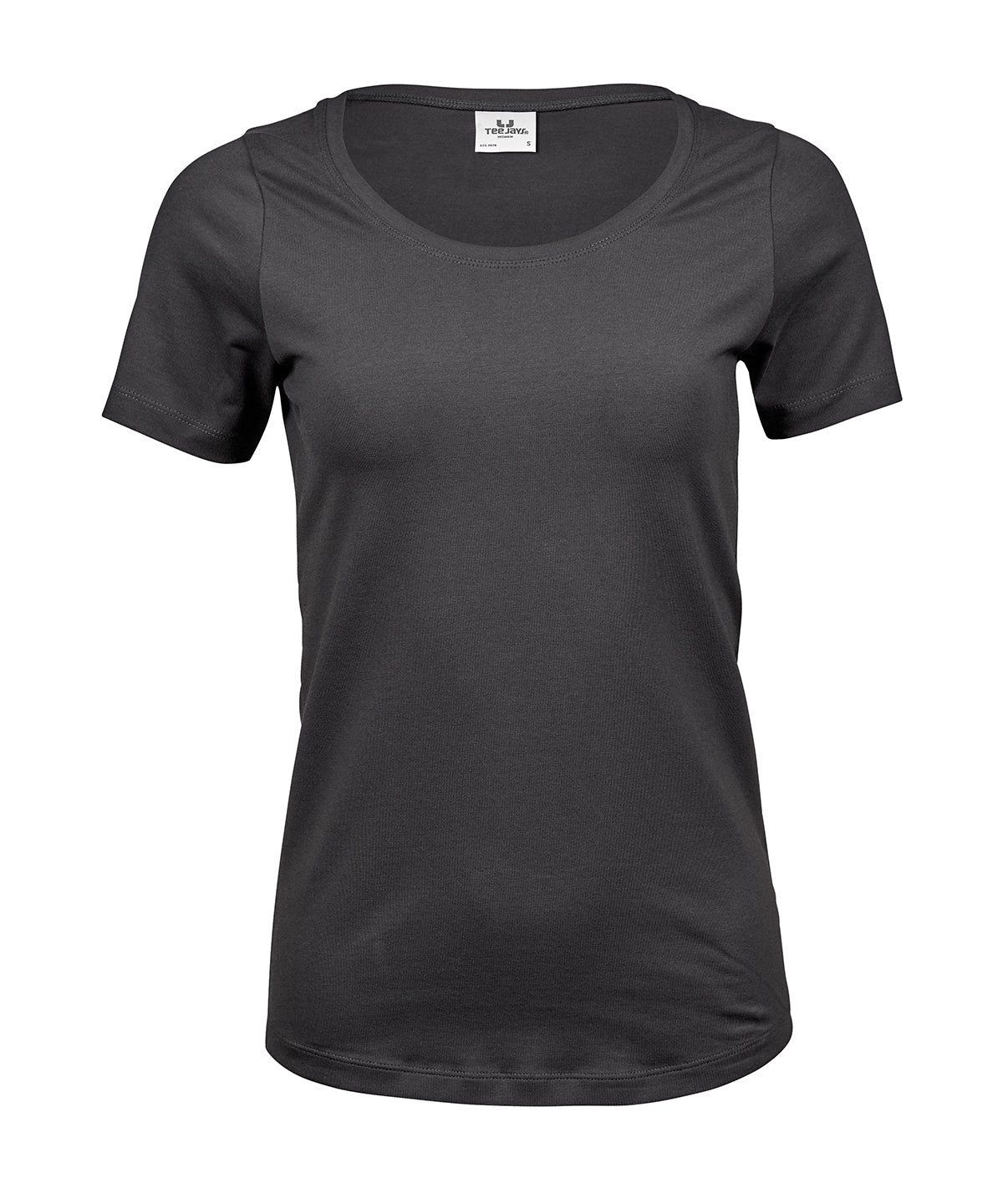Tee Jays Women’s stretch tee in Dark Grey, front view