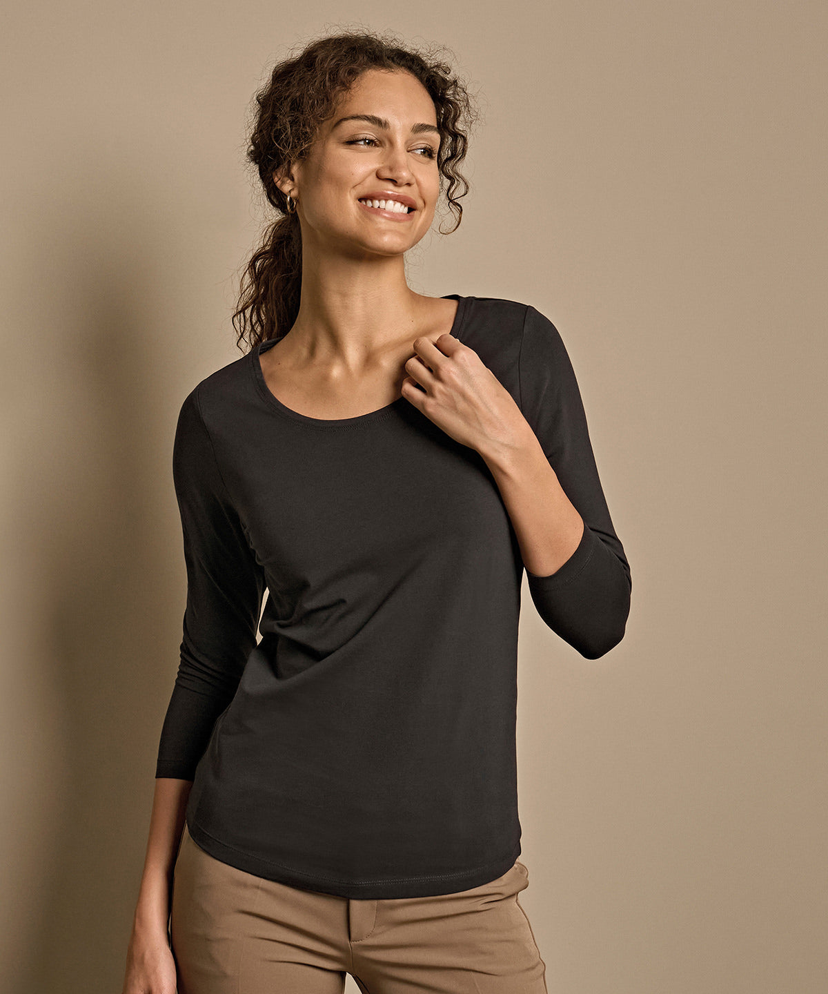Tee Jays Women’s stretch 3/4-sleeve tee, lifestyle photo