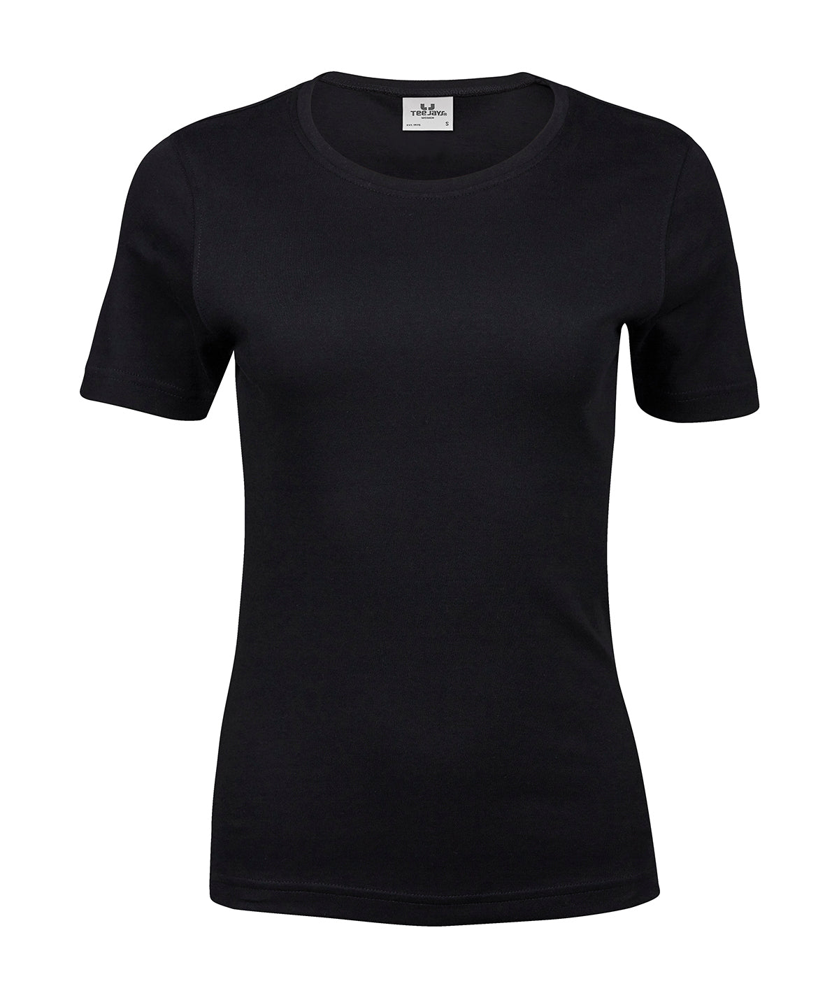 Tee Jays Women’s interlock tee in Black, front view