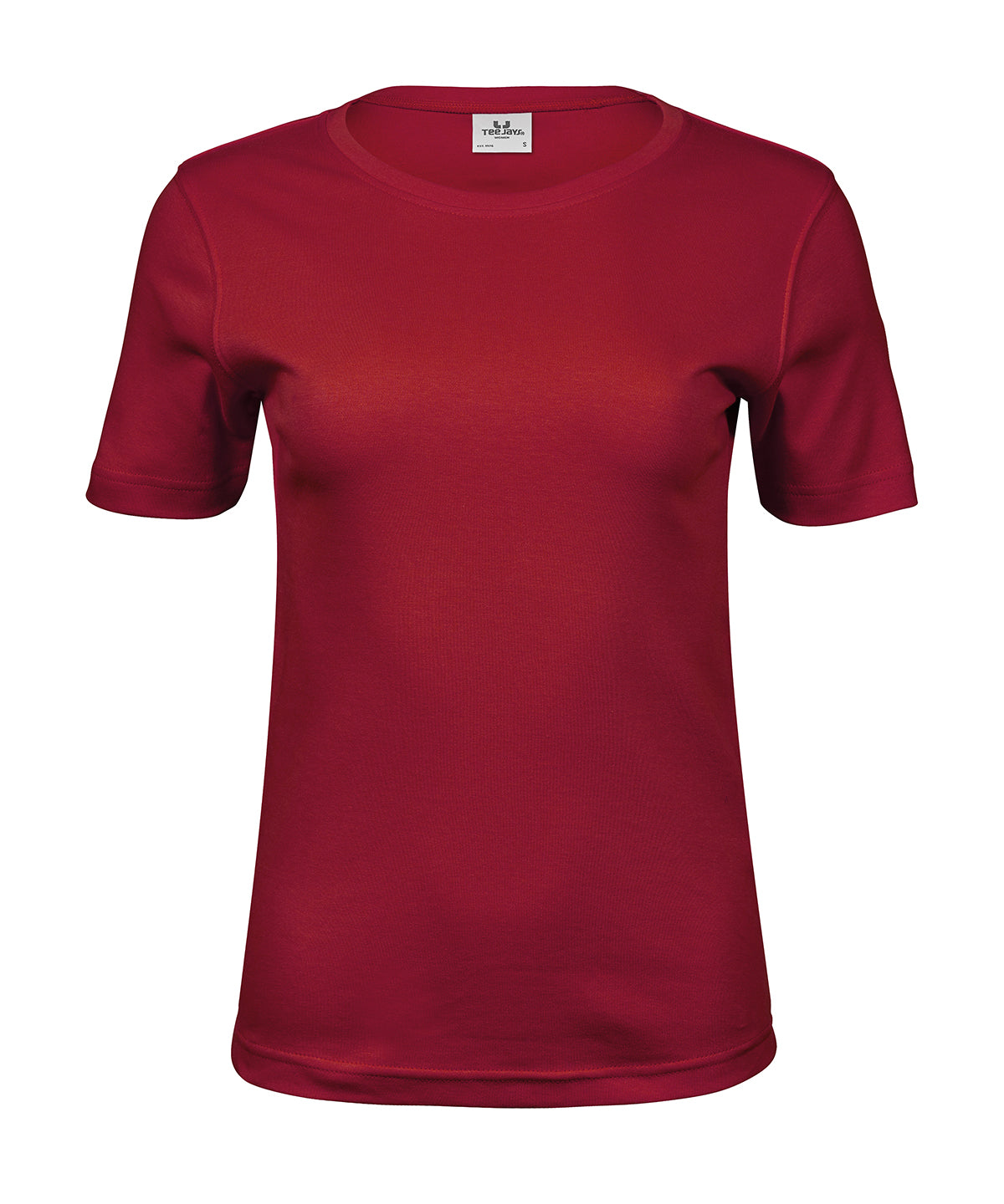 Tee Jays Women’s interlock tee in Deep Red, front view