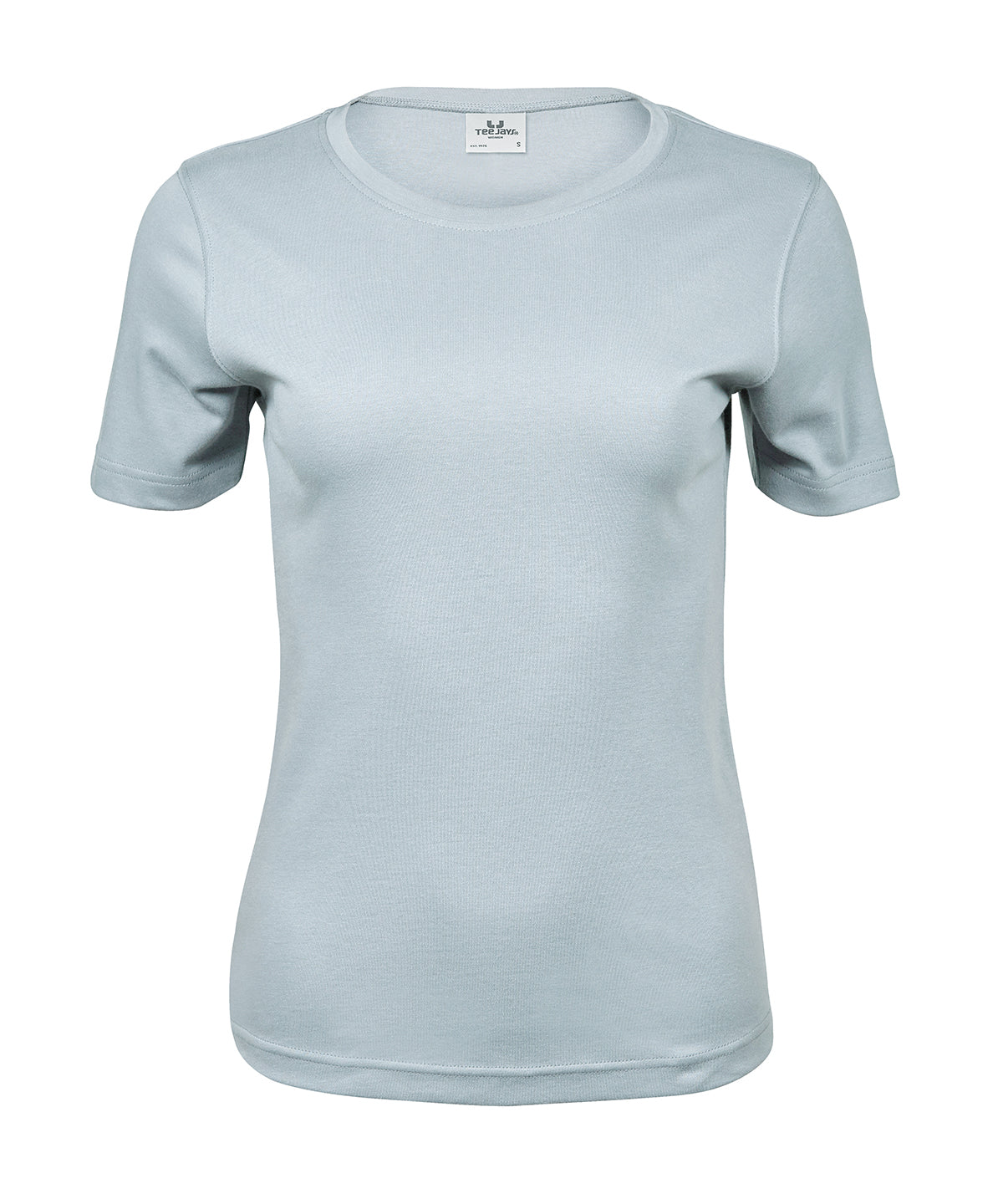 Tee Jays Women’s interlock tee in Ice Blue, front view