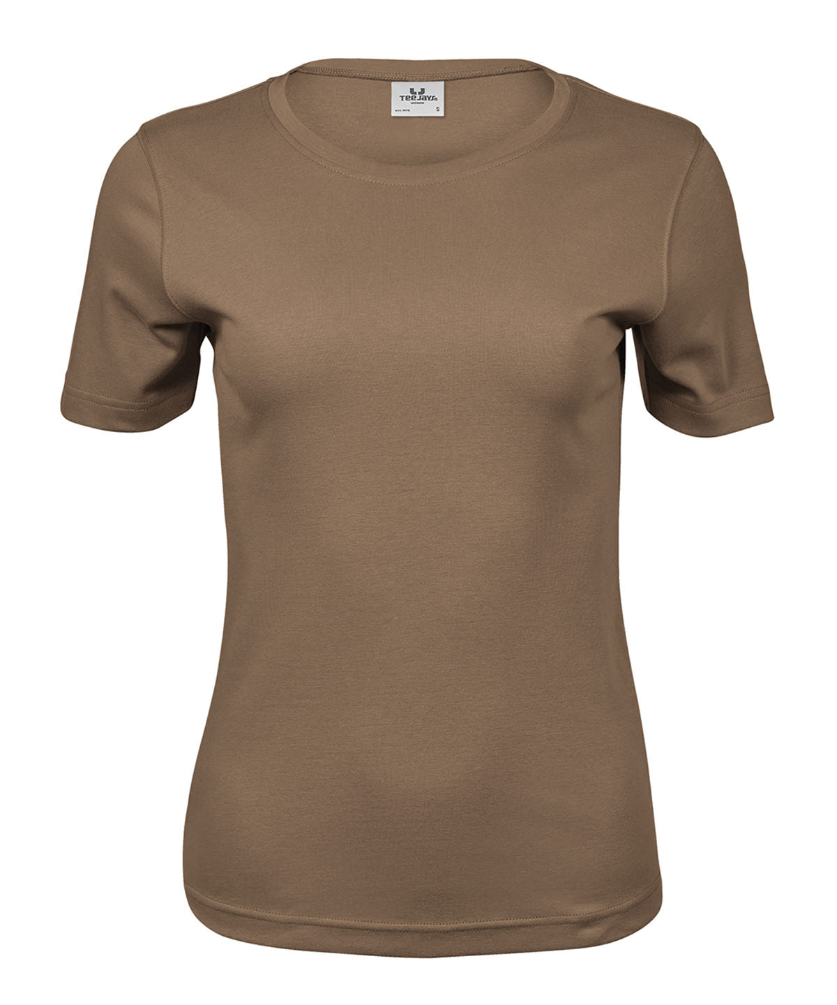 Tee Jays Women’s interlock tee in Wood, front view