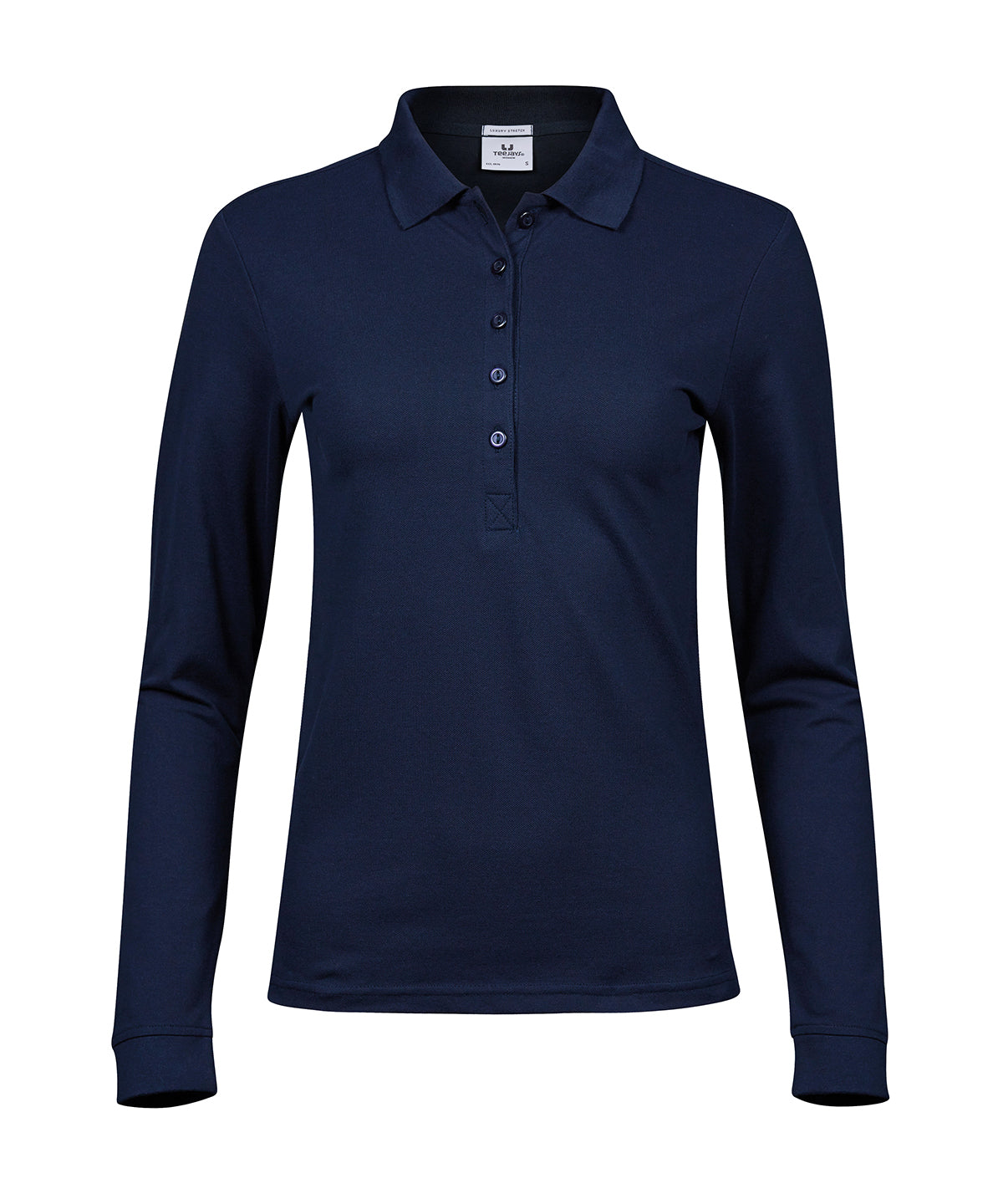 Tee Jays Women’s luxury stretch long sleeve polo in Navy, front view