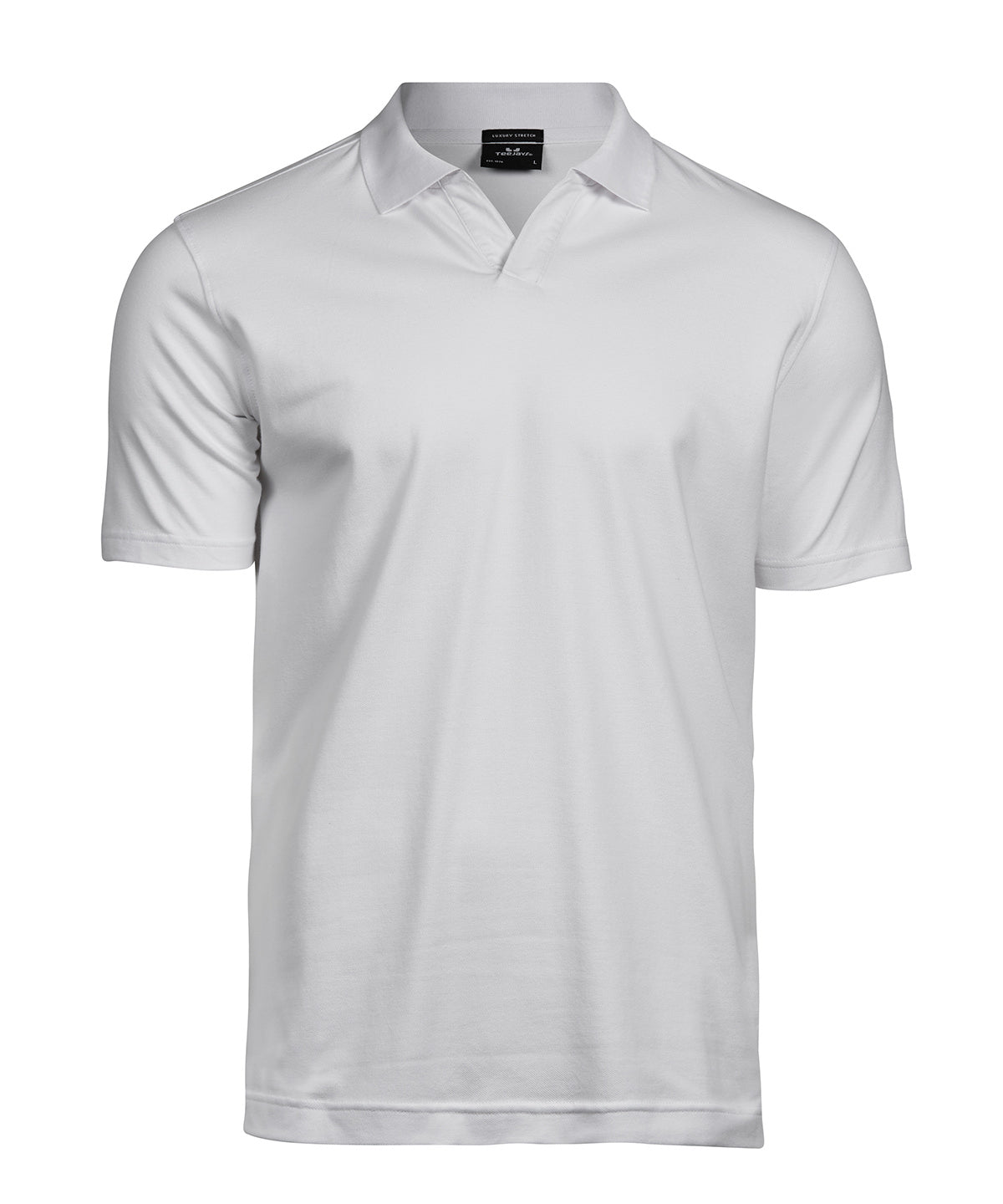 Tee Jays Luxury stretch v-neck polo in White, front view