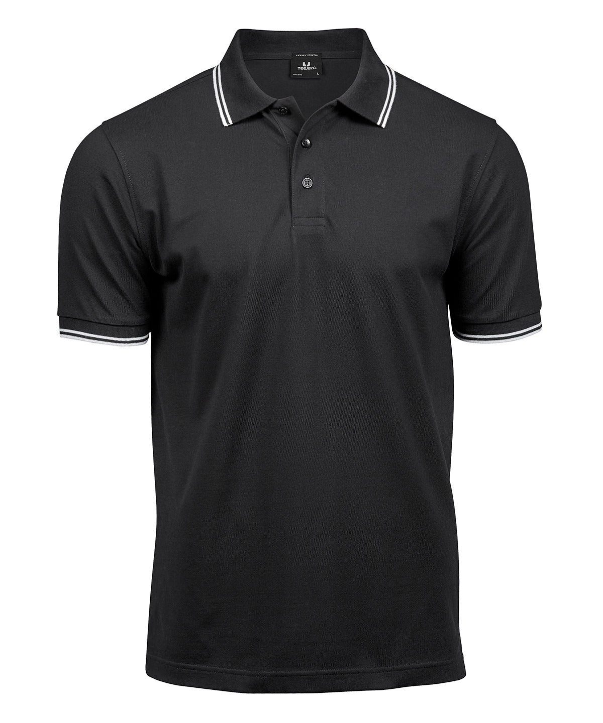 Tee Jays Luxury stripe stretch polo in Black/White, front view