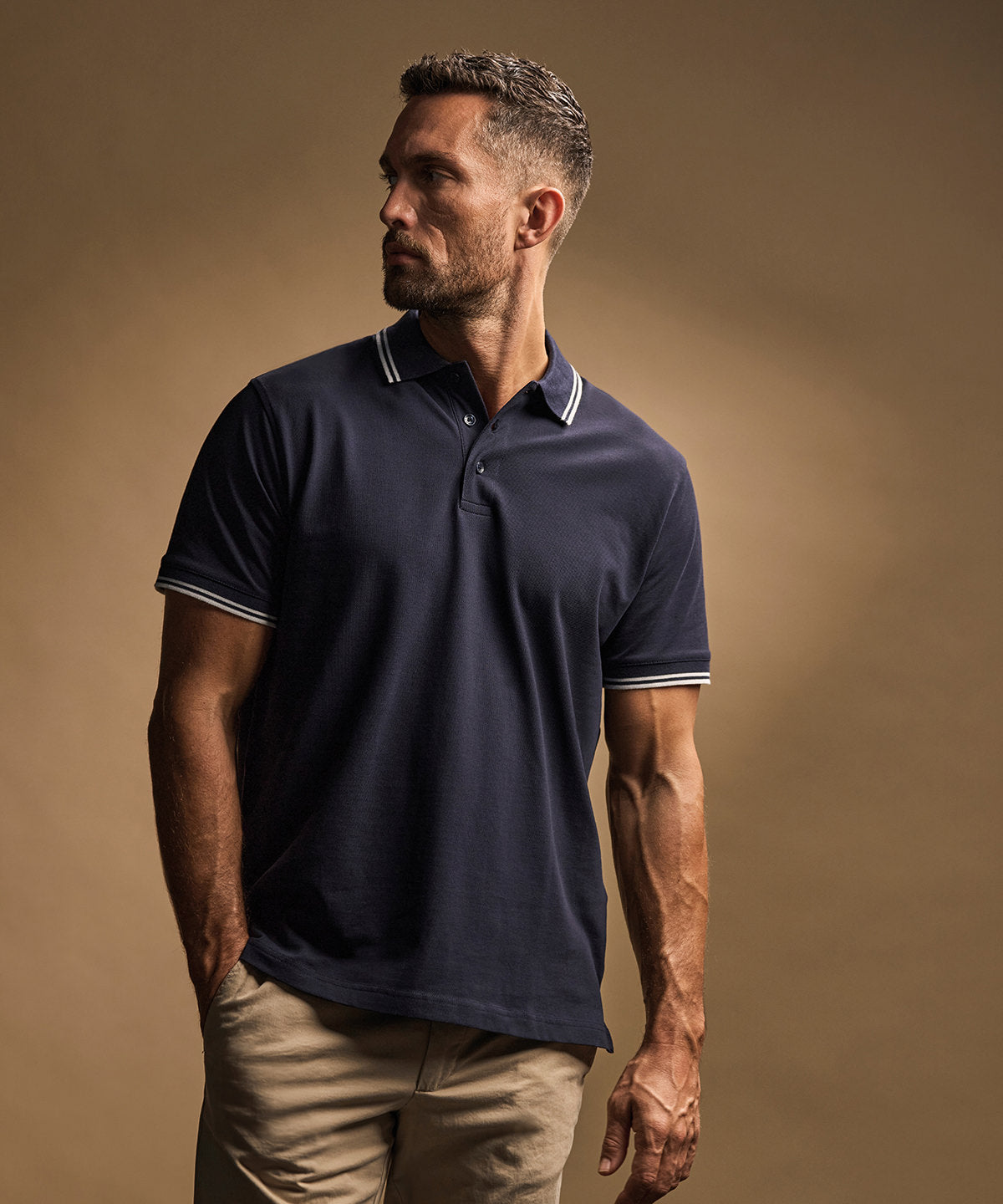Tee Jays Luxury stripe stretch polo, lifestyle photo