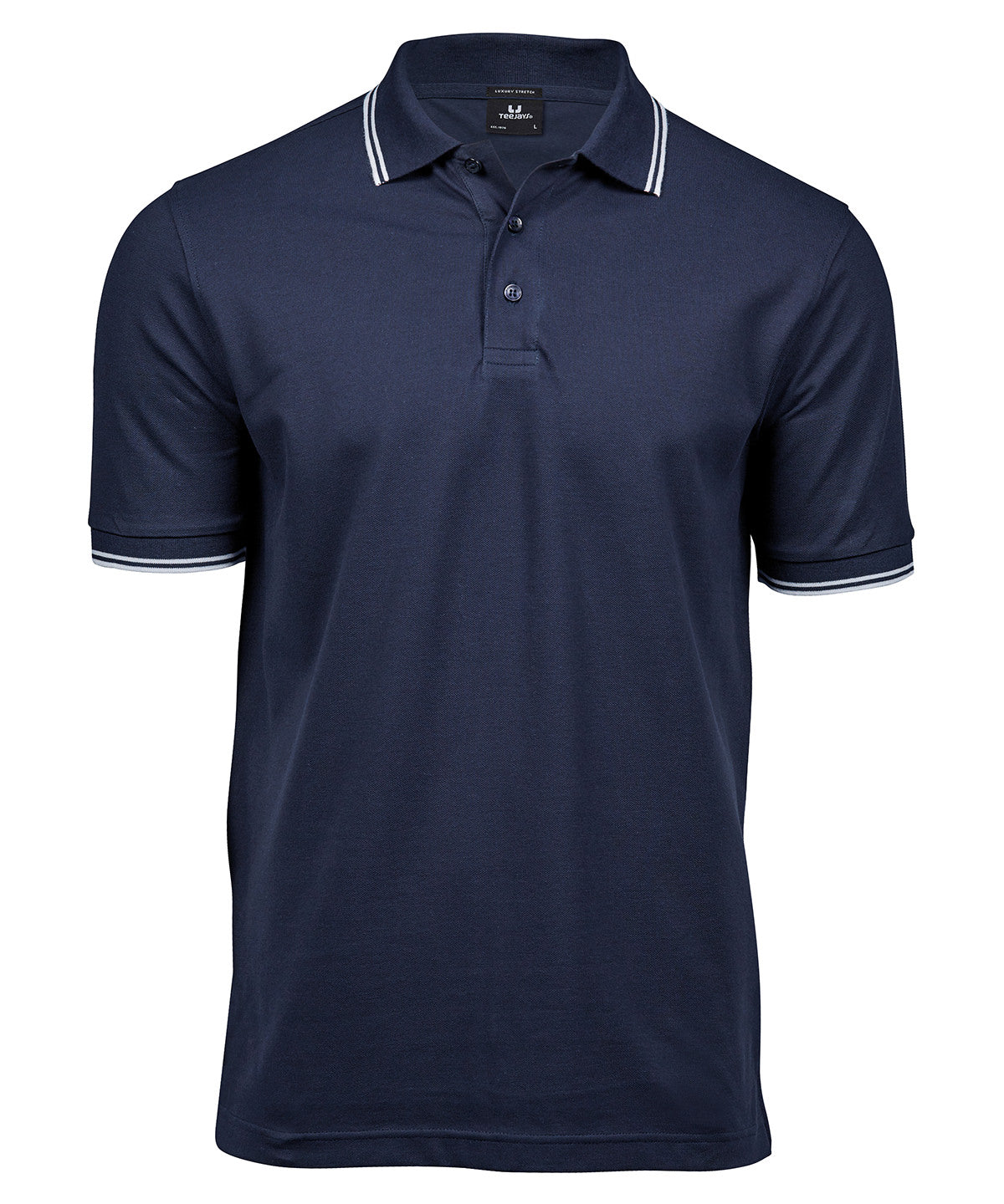 Tee Jays Luxury stripe stretch polo in Navy/White, front view