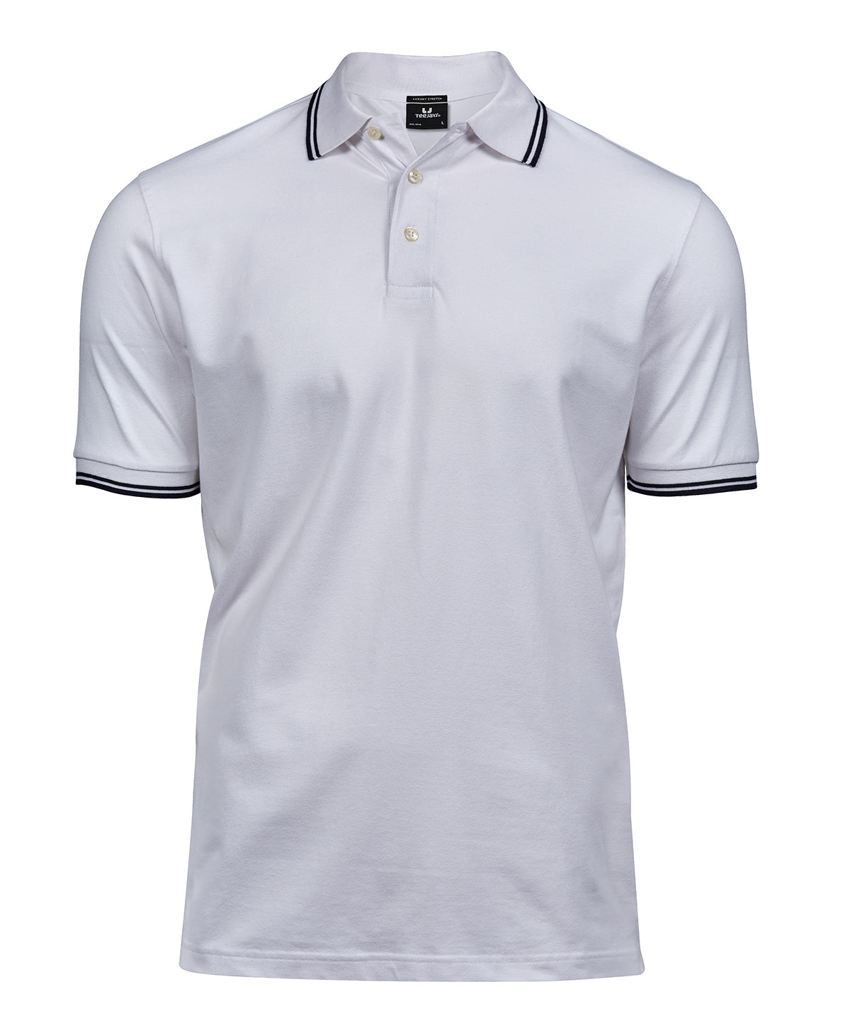 Tee Jays Luxury stripe stretch polo in White/Navy, front view