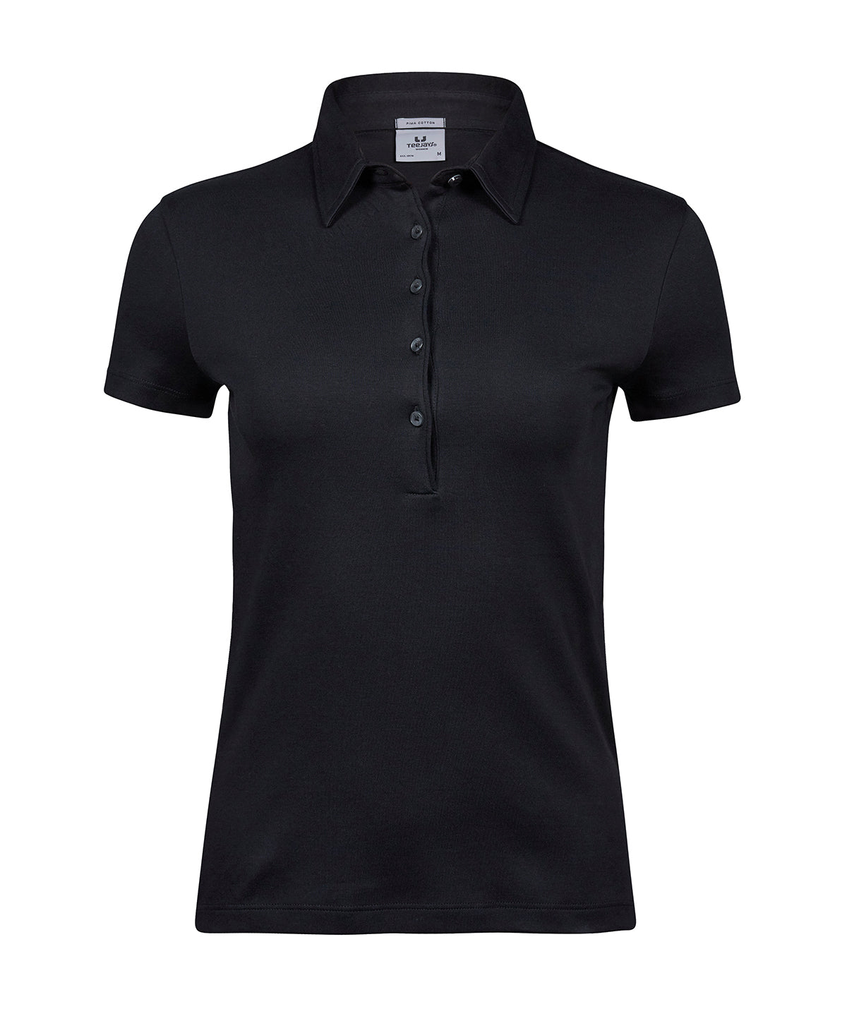 Tee Jays Women’s Pima cotton polo in Black, front view