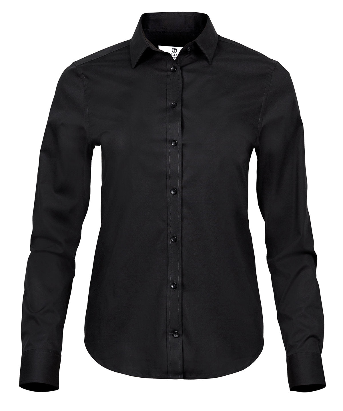 Tee Jays Women’s stretch luxury shirt in Black, front view