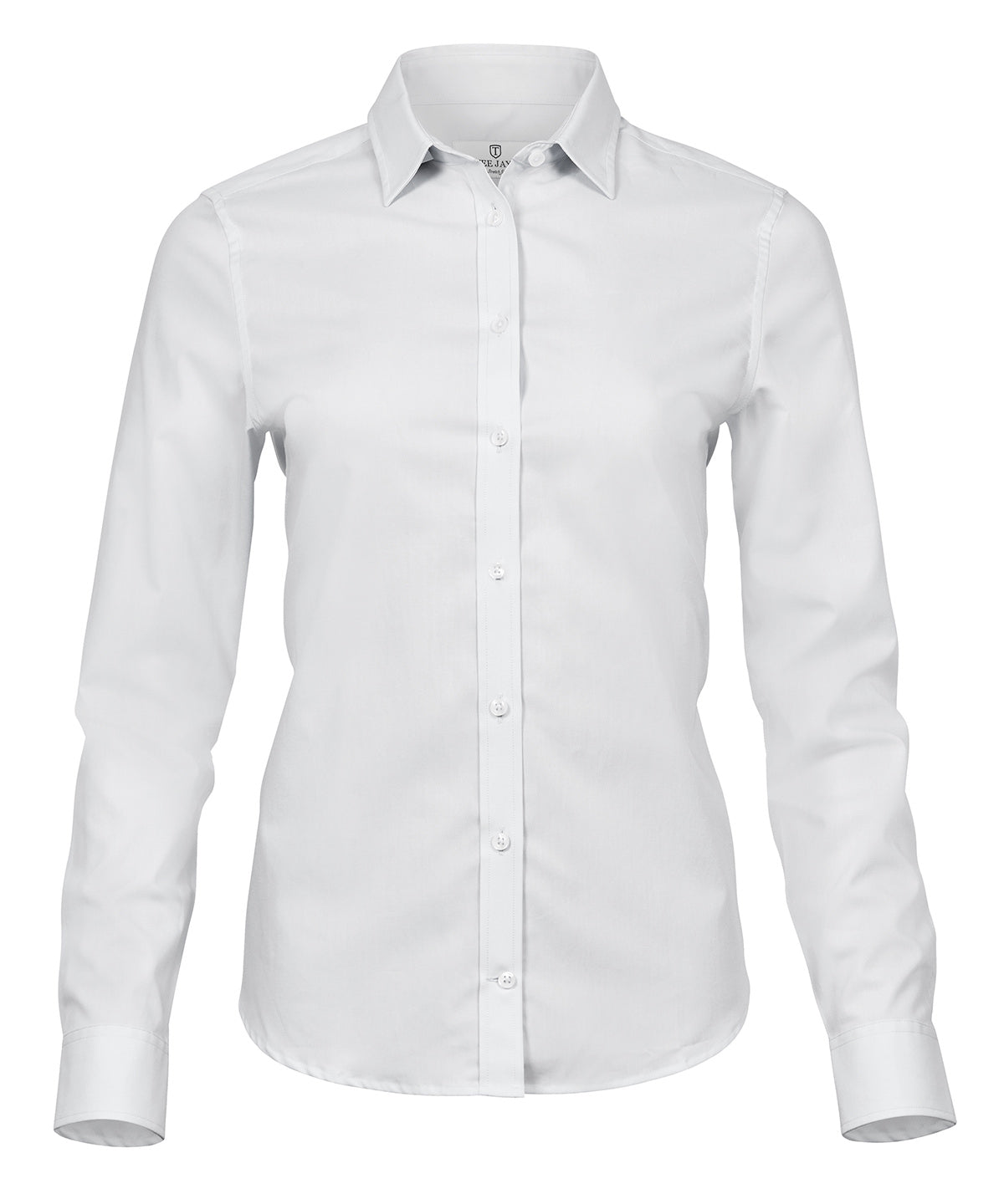Tee Jays Women’s stretch luxury shirt in White, front view