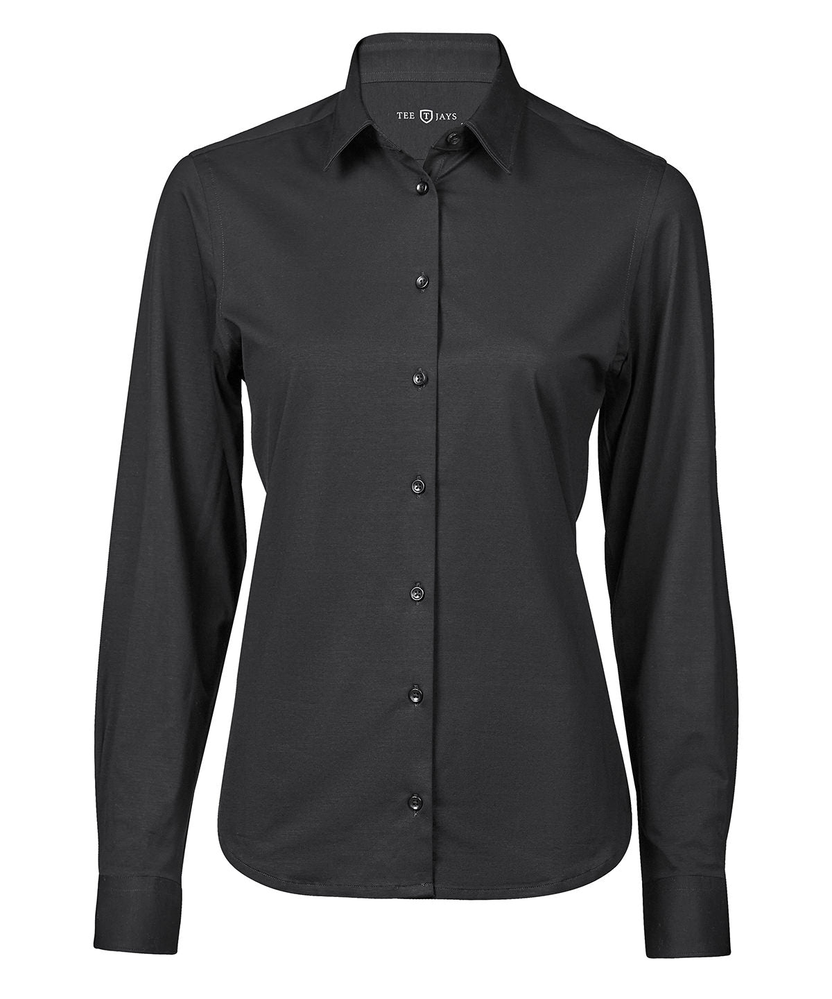 Tee Jays Women’s active stretch shirt in Black, front view
