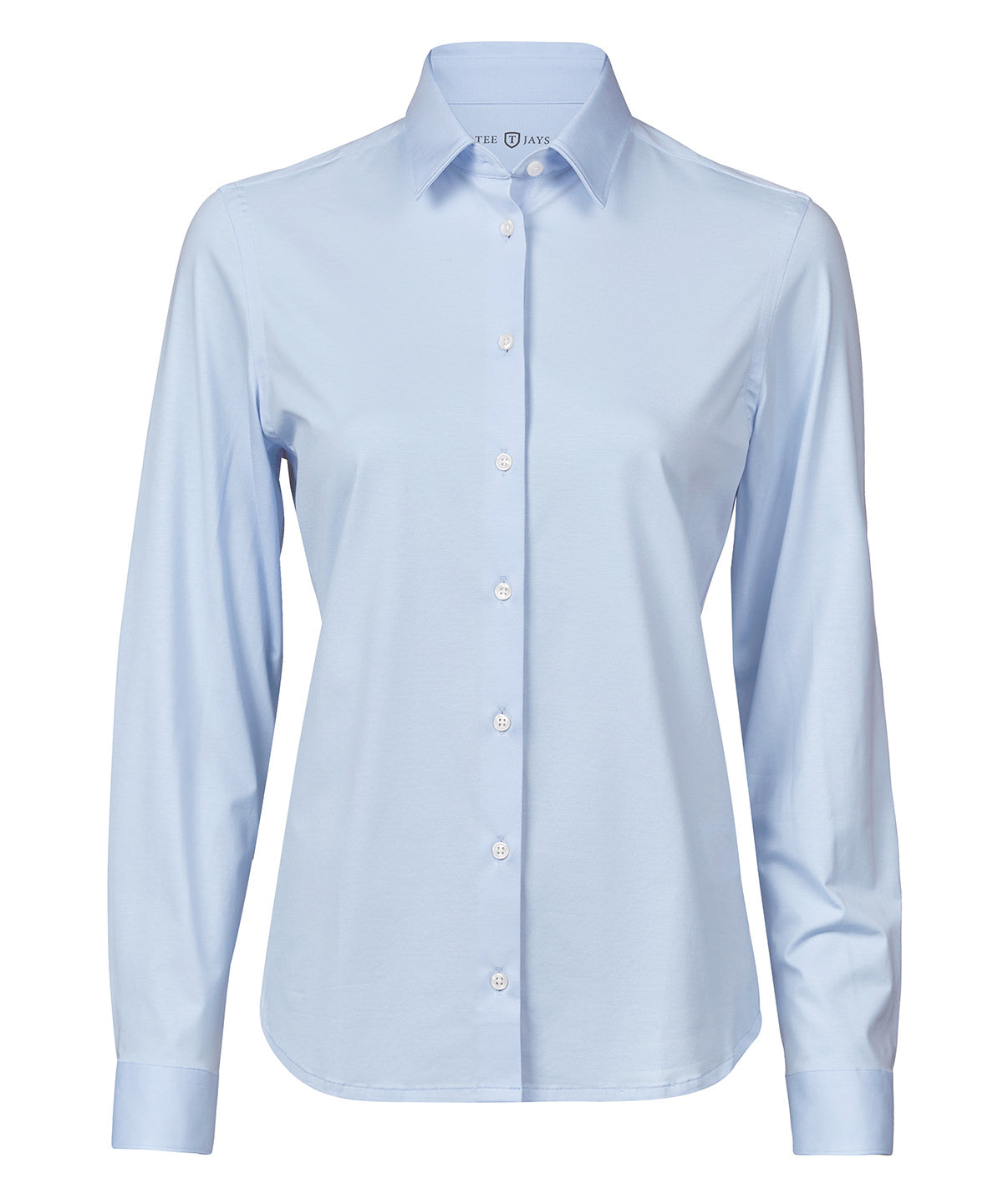 Tee Jays Women’s active stretch shirt in Light Blue, front view