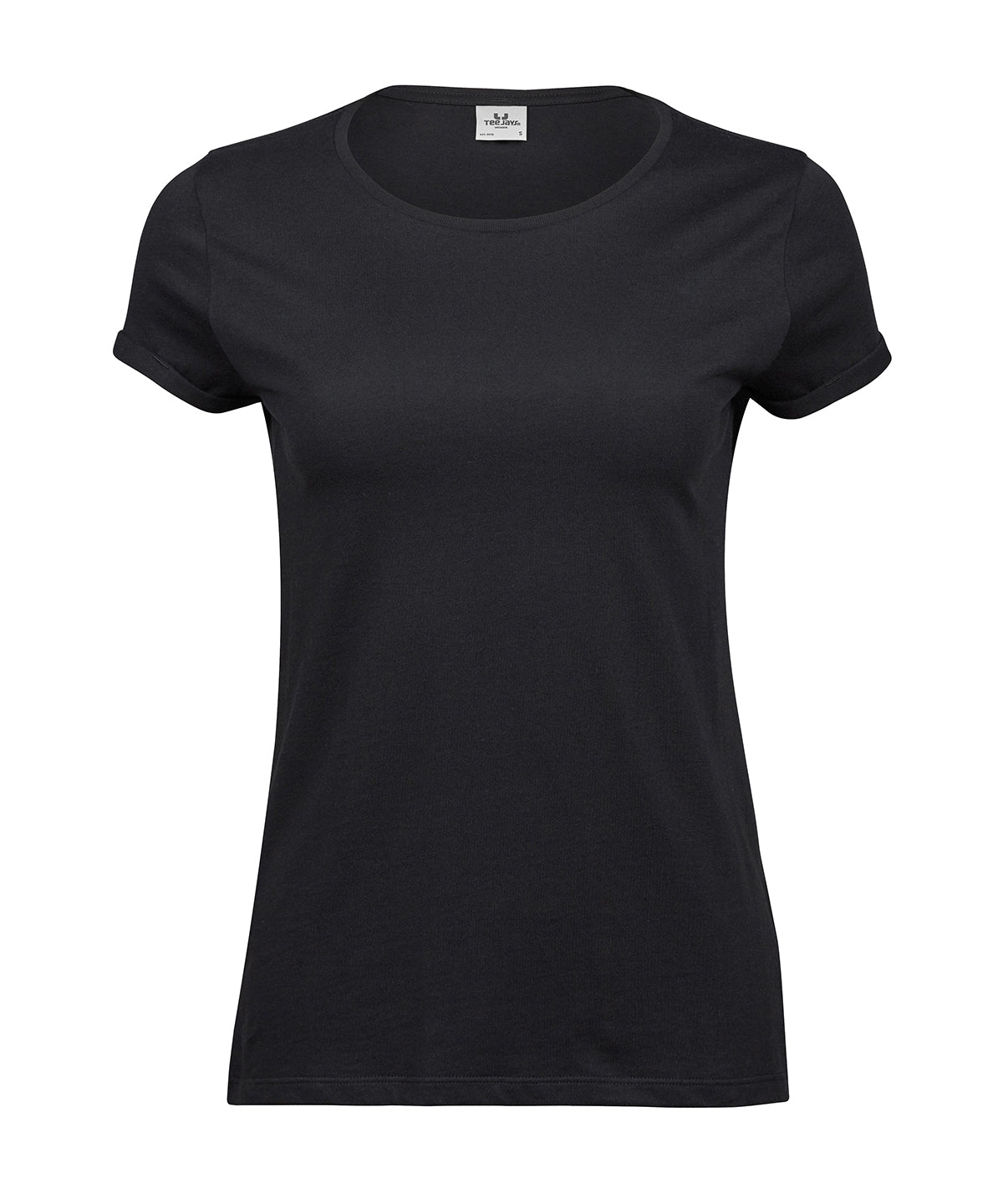 Tee Jays Women’s roll-up tee in Black, front view